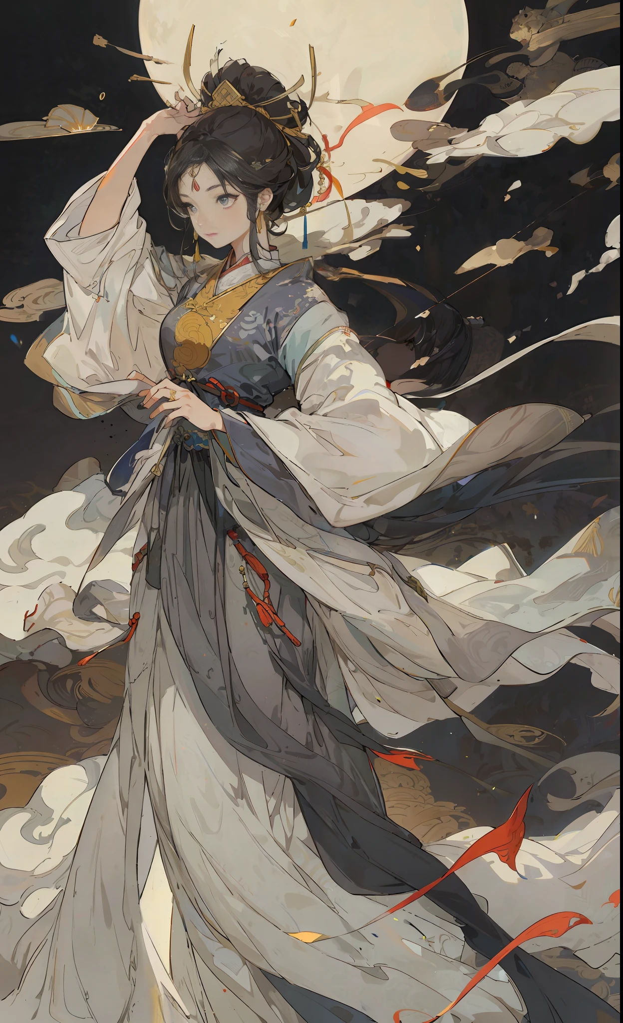 A girl, ancient Chinese costume, whole body, sunshine, clear face, clean white background, masterpiece, super detail, epic composition, ultra HD, high quality, extremely detailed, official art, uniform 8k wallpaper, super detail, 32k