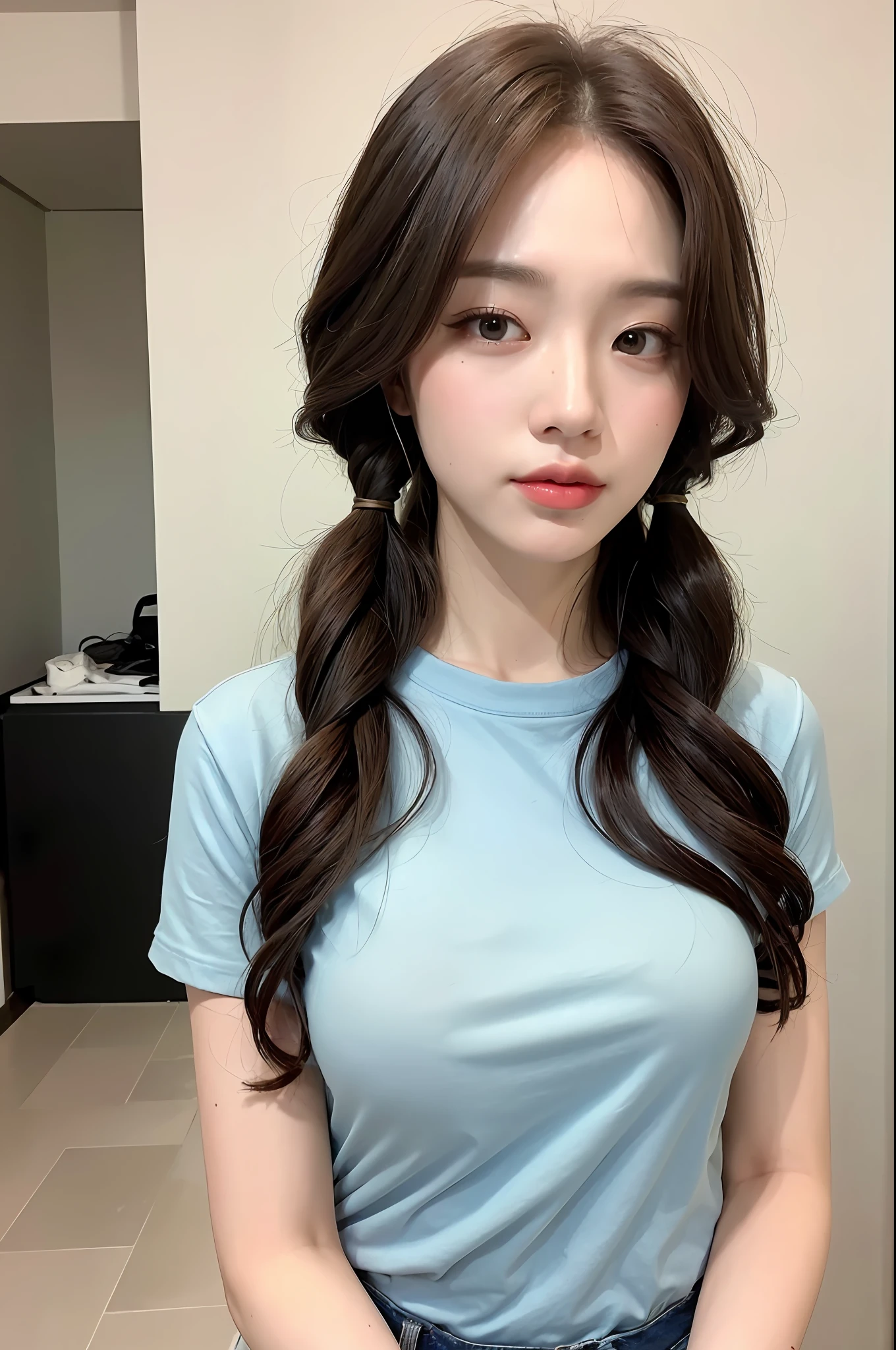 ((Best quality, 8k, Masterpiece :1.3)), 1girl,(random hairstyles), Casual outfit :1.2, Indoor, Ultra-detailed face, Detailed eyes, Double eyelid