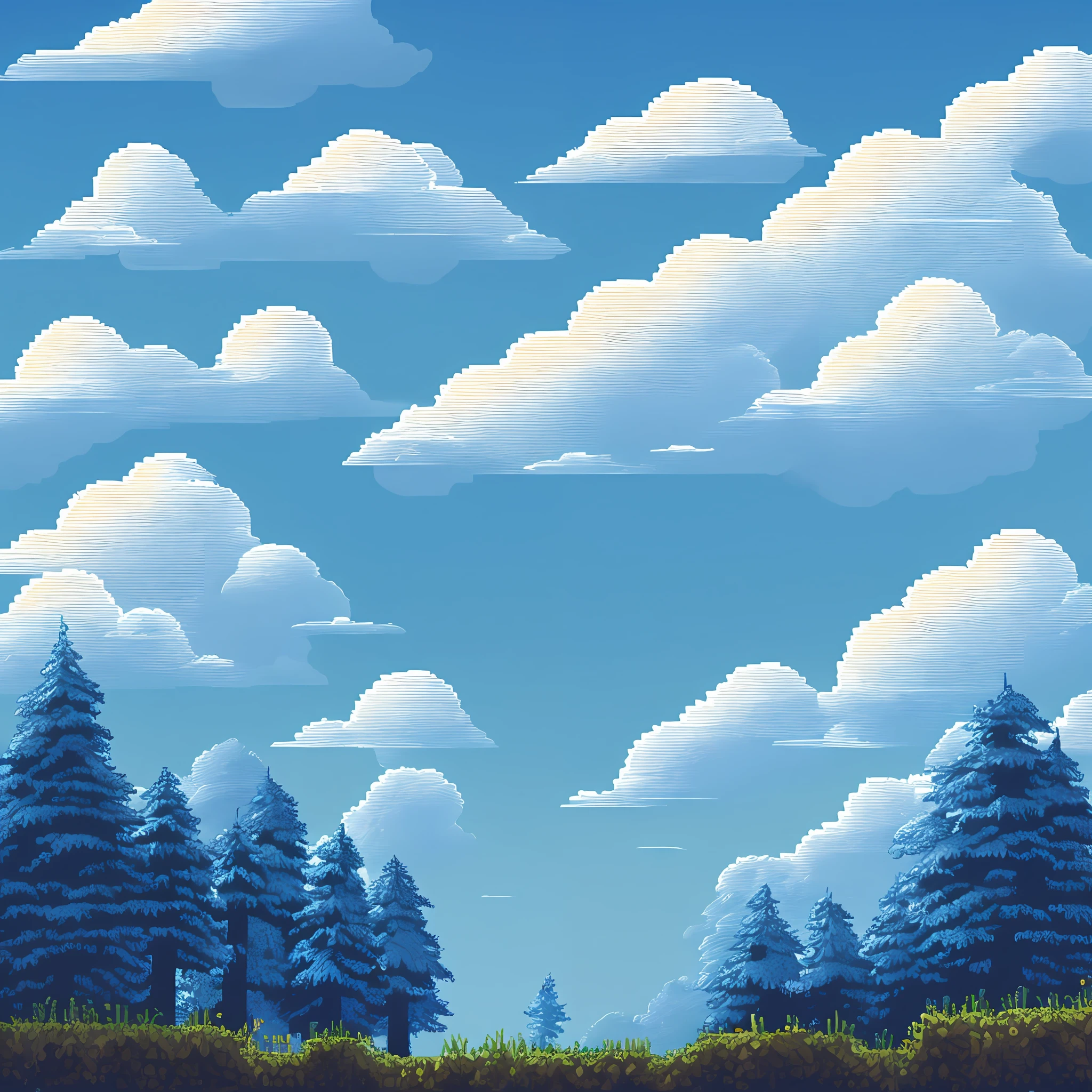 sky pixel art 2d, front image, no depth, official 2d sky drawing video game, commerce pixelart, official video game background, official video game background,