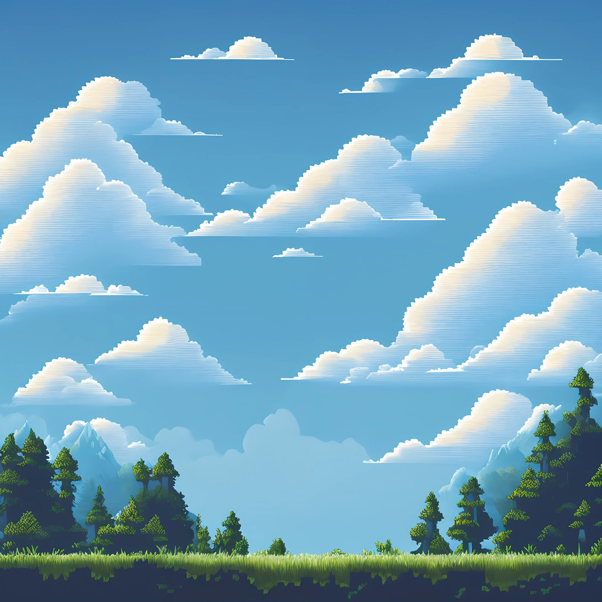 sky pixel art 2d, front image, no depth, official 2d sky drawing video game, commerce pixelart, official video game background, official video game background,