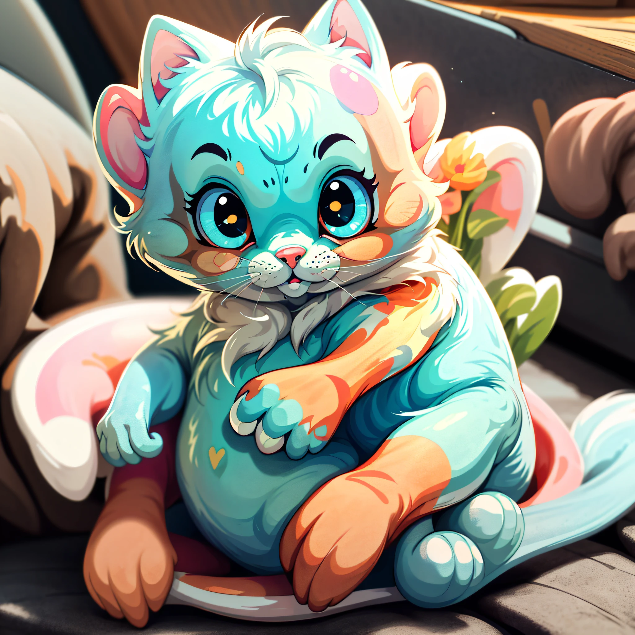 (best quality), delicate illustration of the creature (cool sticker), clean background, pokemon highlighted in perspective in front of the camera, focus on details (big, bright eyes, coat and textures), soft and bright lighting.