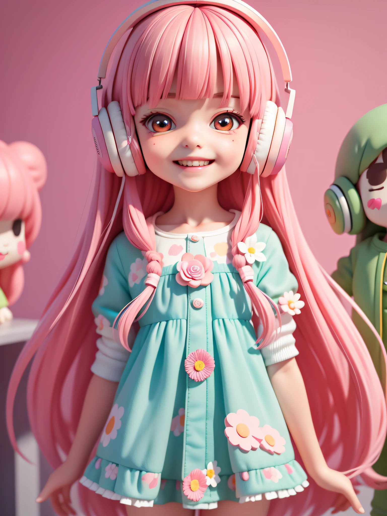 (Masterpiece), (Best Quality), (Ultra Detailed),,
cute, smile, open mouth, flower, bedroom, jacket, blush, :3, shirt, long hair, blurred, pink hair, blush sticker, short sleeves, bangs, headphones, brunette hair, lot of toy people, in hide and seek
(beautiful delicate face), (beautiful detail eyes),