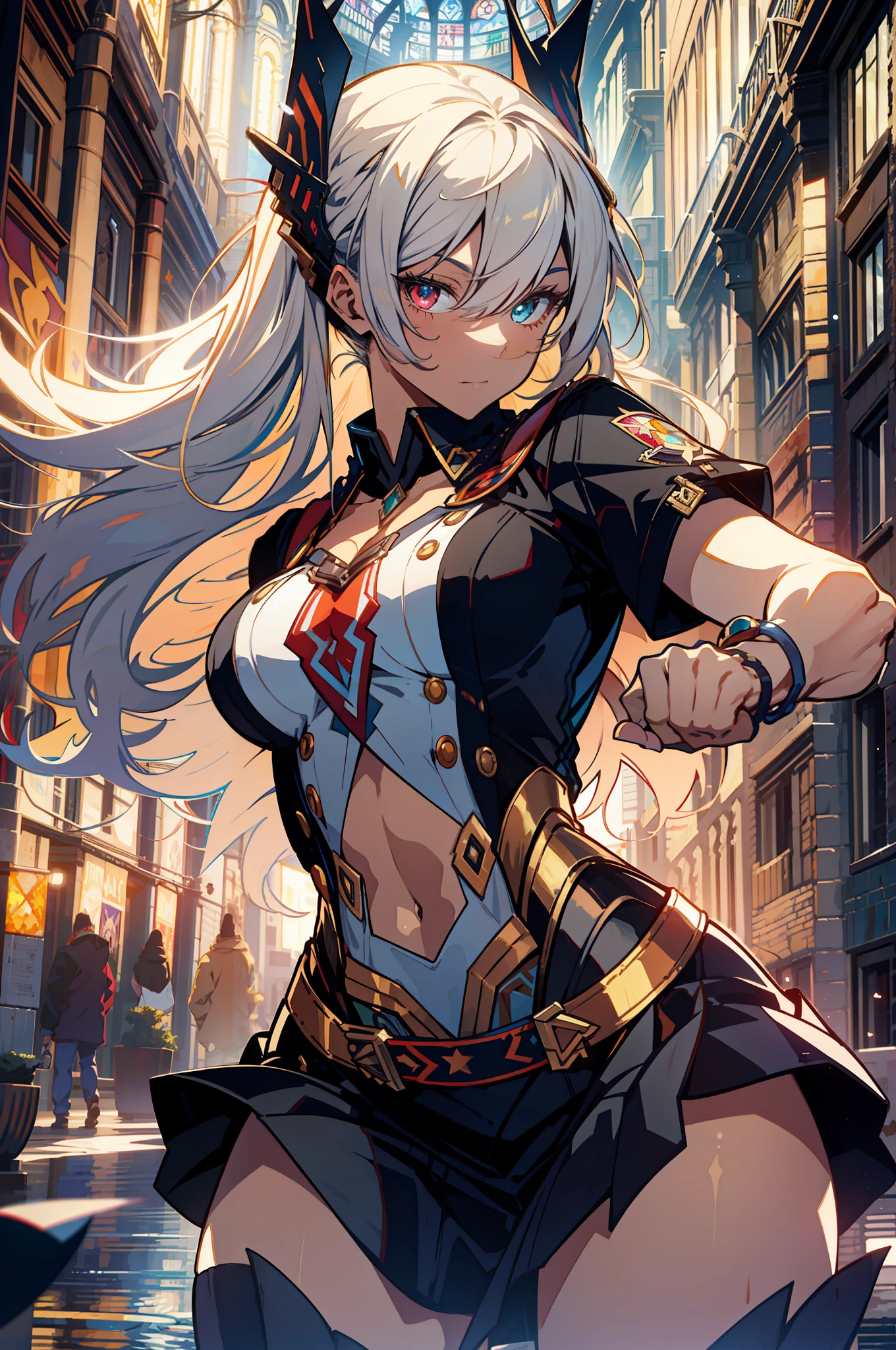 ::Kennedy and Daniel Sampere::2.0 Anime Gacha illustration style, tatoon style, comic book style, , beautiful woman with ultra detailed long hair and in various full-body attack poses, (beautiful and clear background: 1.2),, fantastic paintings, graffiti style, flowers, highly detailed eyes, a t-shirt or dress with a white blouse underneath, with both fists in fighting position, and bracelets, fighting an enemy, with long black hair, stained glass color, outside, vibrant, alphonse mucha style, fantastic paintings by Joe Madureira, high quality, art, ashley graham Beautiful woman with long red hair, freedom, soul, digital illustration, comic style, perfect anatomy, centered, approaching perfection, dynamic, highly detailed, watercolor painting, artstation, concept art, smooth, s (masterpiece, extremely_detailed_CG, 8k_wallpaper:1.2), black serafuku, dark-skinned female, white hair, sailor's collar, midriff, abs, _A_and_B, has blonde twintails and blue eyes, {masterpiece}, {extremely detailed}, Bgirl has short black hair and red eyes