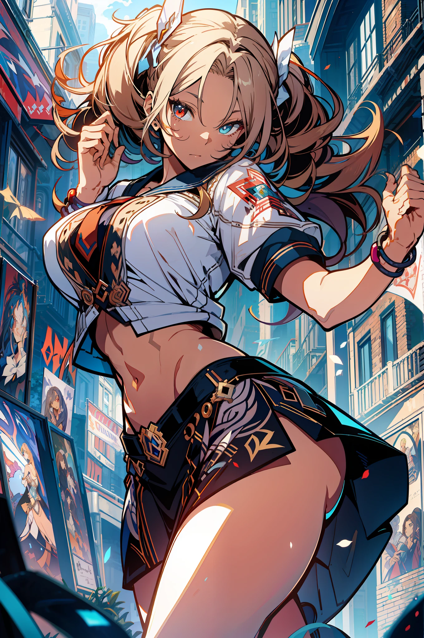 ::Kennedy and Daniel Sampere::2.0 Anime Gacha illustration style, tatoon style, comic book style, , beautiful woman with ultra detailed long hair and in various full-body attack poses, (beautiful and clear background: 1.2),, fantastic paintings, graffiti style, flowers, highly detailed eyes, a t-shirt or dress with a white blouse underneath, with both fists in fighting position, and bracelets, fighting an enemy, with long black hair, stained glass color, outside, vibrant, alphonse mucha style, fantastic paintings by Joe Madureira, high quality, art, ashley graham Beautiful woman with long red hair, freedom, soul, digital illustration, comic style, perfect anatomy, centered, approaching perfection, dynamic, highly detailed, watercolor painting, artstation, concept art, smooth, s (masterpiece, extremely_detailed_CG, 8k_wallpaper:1.2), black serafuku, dark-skinned female, white hair, sailor's collar, midriff, abs, _A_and_B, has blonde twintails and blue eyes, {masterpiece}, {extremely detailed}, Bgirl has short black hair and red eyes