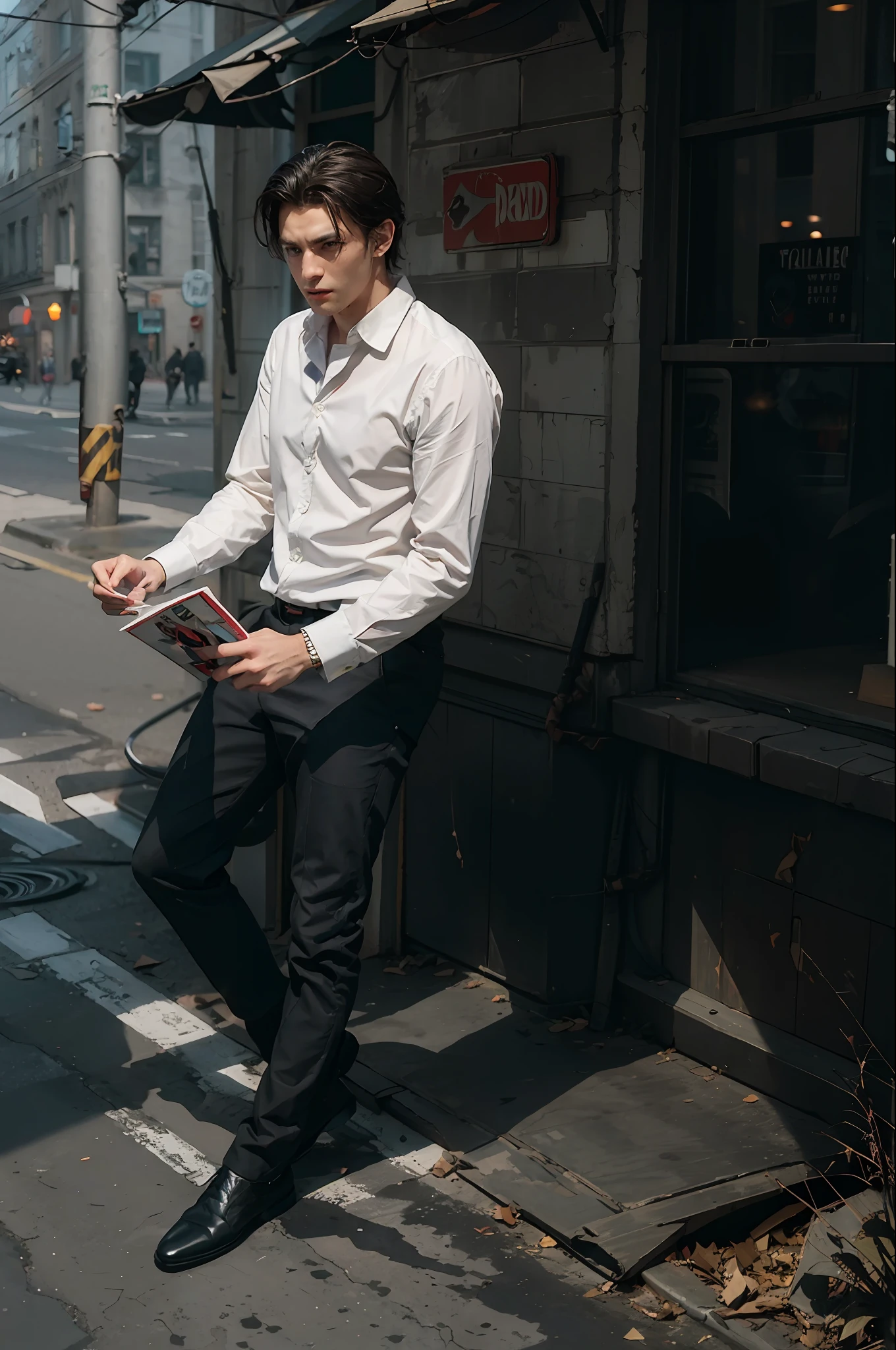 Man, Spider-Man style, man's face, Gotham City background, street background