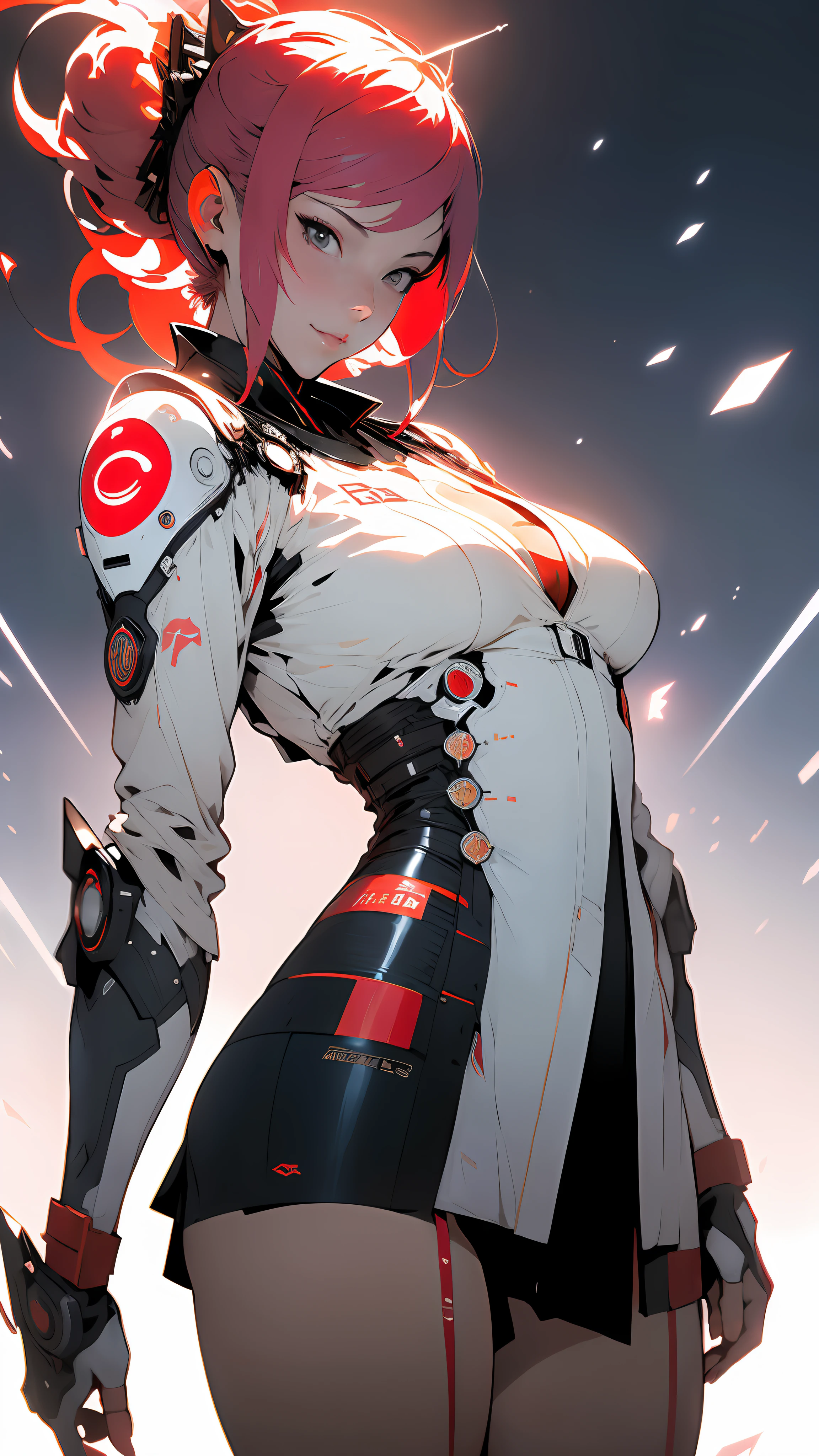 ((Best quality)), ((masterpiece)), (detailed: 1.4), Absurd, Japanese female fighter pilot ready for war, muscular body defined, half-thick bare thighs, closed mouth, only in panties, muscular body parts covered by technological clothing, (((medium breasts)) perfect, generous neckline, ((white clothing with a large red circle in the center)), Japan, pastel, Blue hair Up to the shoulder,  a robotic arm, oriental eyes pulled, short underwear, garter belt, by mucha, niji --V5, close to real, best quality, almost naked, psychopath, crazy face, sexy pose, 2 piece clothes, dragon designs on the arms, cyberpunk, airplane wings on the back, samurai shoulder pad, red bra and white panties, symbol of the rising sun, red circle on white,  red and white stripes on arms, pointed shoulder pads, black eyes pulled without pupils, HDR (High Dynamic Range),Ray Tracing,NVIDIA RTX,Super-Resolution,Unreal 5,Subsurface dispersion, PBR texture, Post-processing, Anisotropic filtering, Depth of field, Maximum clarity and sharpness, Multilayer textures, Albedo and specular maps, Surface shading, Accurate simulation of light-material interaction, Perfect proportions, Octane Render,  Two-tone lighting, Wide aperture, Low ISO, White balance, Rule of thirds, 8K
