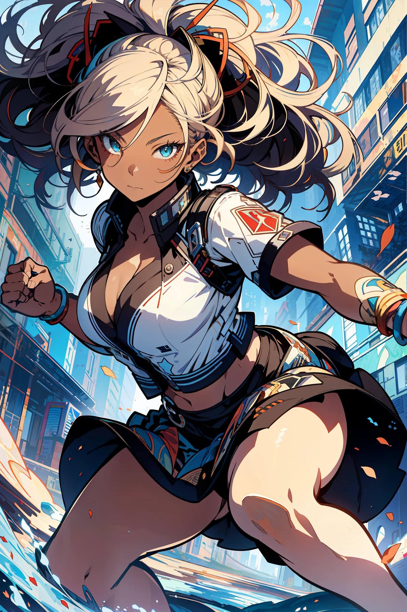 ::Kennedy and Daniel Sampere::2.0 Anime Gacha illustration style, tatoon style, comic book style, , beautiful woman with ultra detailed long hair and in various full-body attack poses, (beautiful and clear background: 1.2),, fantastic paintings, graffiti style, flowers, highly detailed eyes, a t-shirt or dress with a white blouse underneath, with both fists in fighting position, and bracelets, fighting an enemy, with long black hair, stained glass color, outside, vibrant, alphonse mucha style, fantastic paintings by Joe Madureira, high quality, art, ashley graham Beautiful woman with long red hair, freedom, soul, digital illustration, comic style, perfect anatomy, centered, approaching perfection, dynamic, highly detailed, watercolor painting, artstation, concept art, smooth, s (masterpiece, extremely_detailed_CG, 8k_wallpaper:1.2), black serafuku, dark-skinned female, white hair, sailor's collar, midriff, abs, _A_and_B, has blonde twintails and blue eyes, {masterpiece}, {extremely detailed}, Bgirl has short black hair and red eyes