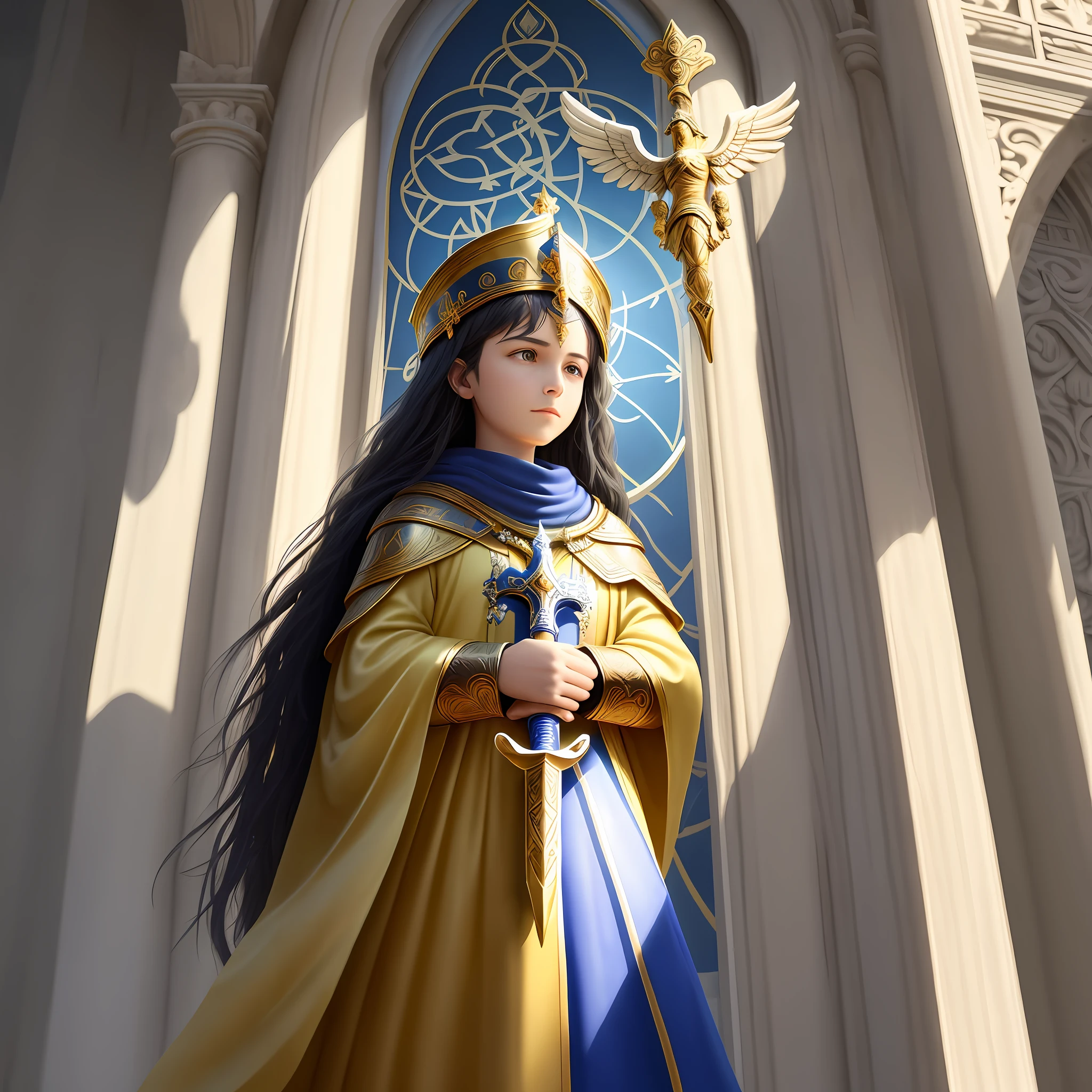 Please create an image that represents God's powerful protection against enemies, inspired by Psalm 118 of the Bible. Psalm 118 talks about trusting God for protection and victory against adversaries. In addition, I would like the image to incorporate the 72 names of God mentioned in Exodus, which are considered sacred symbols of divine protection and intervention.

The image should convey a sense of security, light, and spiritual strength. It may include elements such as a glowing aura around a celestial figure or angel, holding a sword or shield with the divine names inscribed. There may also be symbolic references to divine guarding and protection, such as golden walls or gates, representing the heavenly fortress.

Make sure the image conveys the sense of powerful divine intervention and the presence of spiritual ministers acting in God's name to ensure the protection of those who trust in Him. Feel free to use vibrant colors, spiritual symbols, and visual elements that reflect the importance and grandeur of this divine protection.

Please bring to life the essence of Psalm 118, the 72 names of God and the manifestation of divine protection, guarding and intervention and spiritual ministers through your art