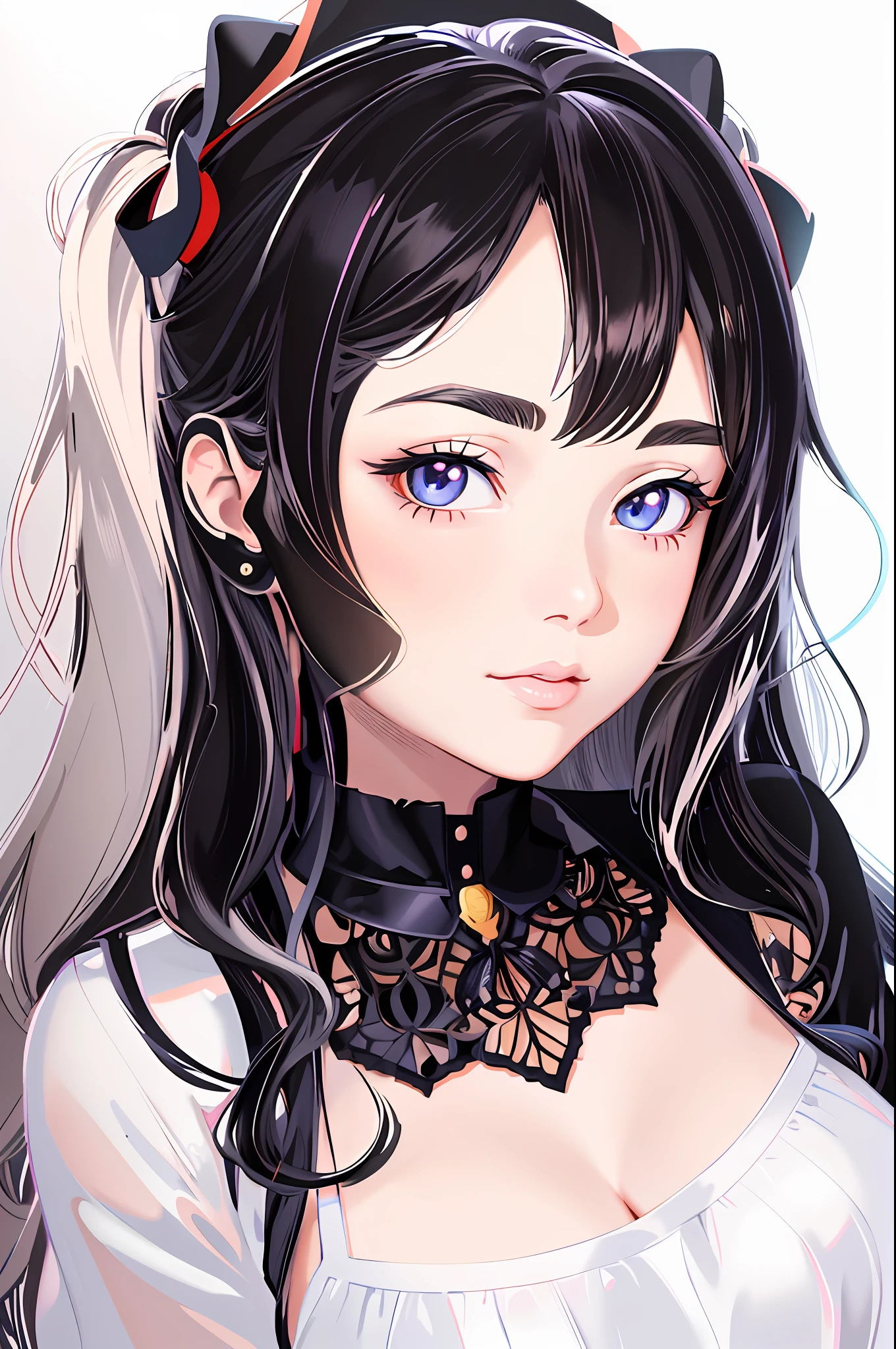anime girl with long hair and a black collared top, detailed portrait of anime girl, detailed digital anime art, artgerm. high detail, smooth anime cg art, extremely detailed artgerm, digital manga art, black and white manga style, realistic anime 3 d style, digital anime illustration, detailed manga style, ig model | artgerm, kawaii realistic portrait
