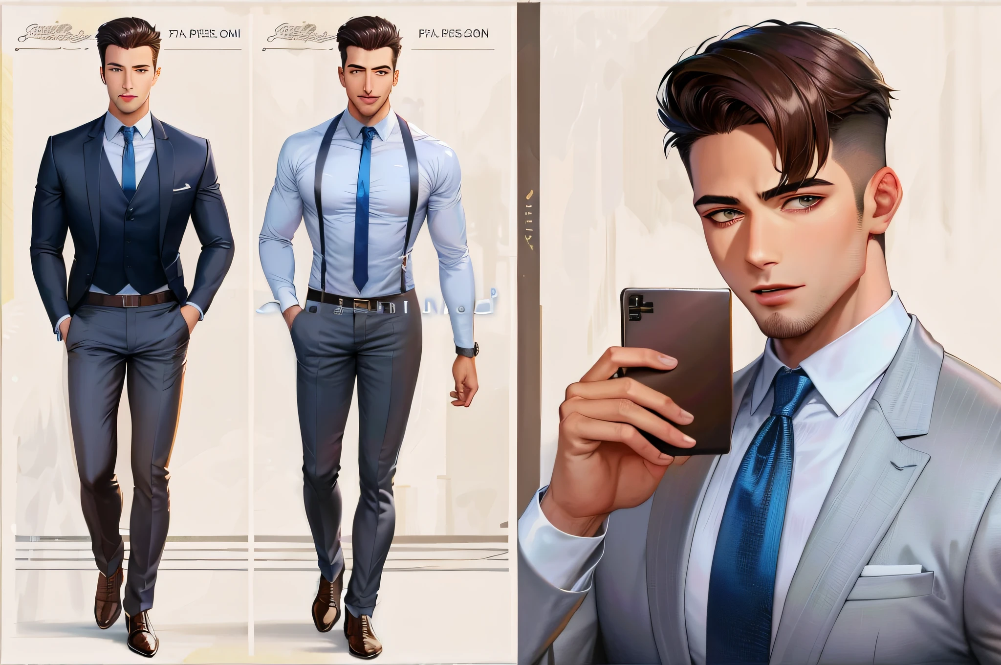 there is a man in a suit and tie standing in front of a wall, male character design, stylized portrait formal pose, anime handsome man, handsome stunning realistic, character full body portrait, official character illustration, anime portrait of a handsome man, human male character art, full body character portrait, professional character design, official character art, cartoon artstyle