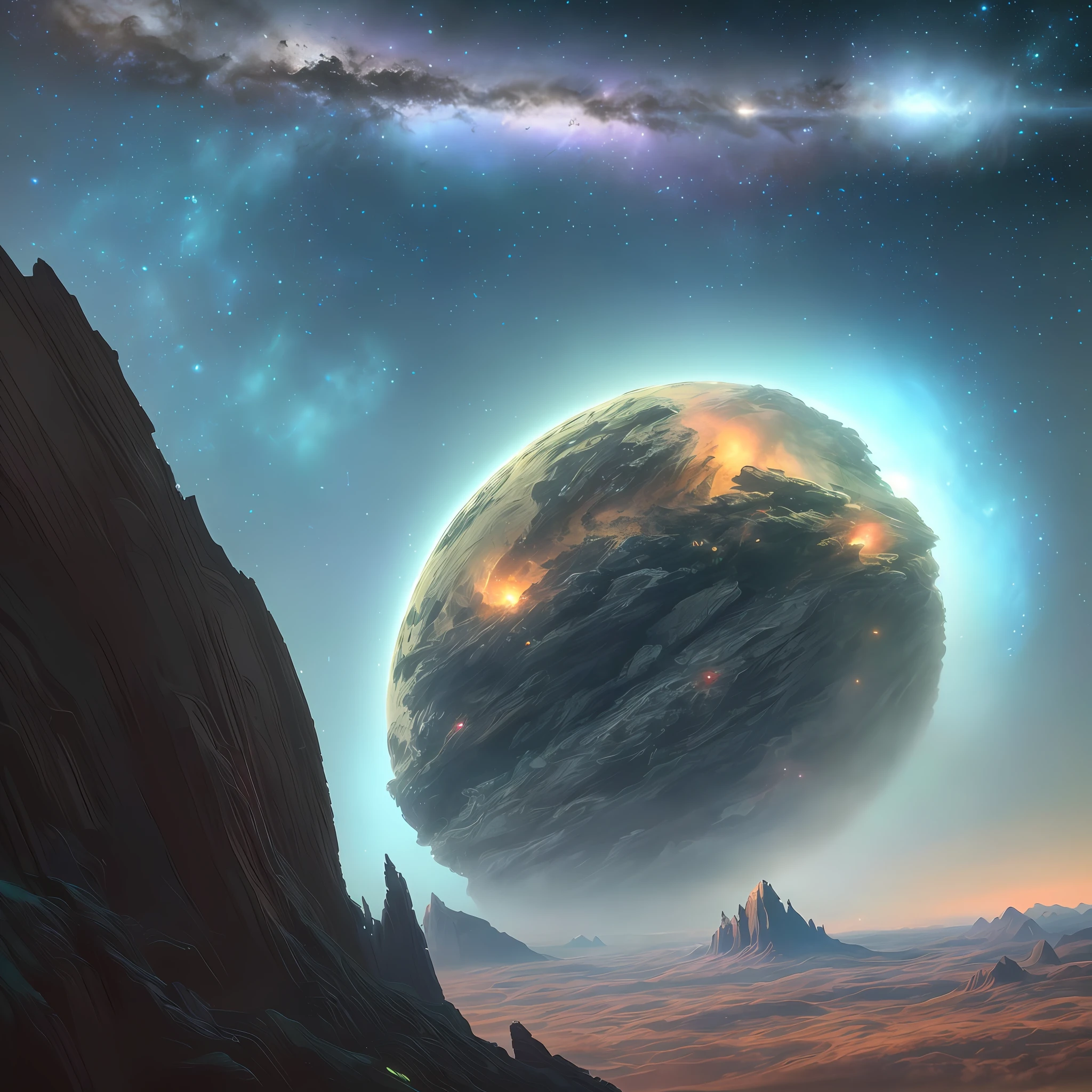 (Very detailed CG unity 8k wallpapers), panoramas of the most beautiful outer space artwork, sci-fi space landscapes, planets, Ed Blinkey, Atey Ghailan, professional majestic paintings of Studio Ghibli, Jeremy Mann, Greg Manchess, Antonio Moro, Trending on ArtStation, Trending on CGSociety, Intricate, High Detail, Sharp focus, dramatic, photorealistic painting art by midjourney and greg rutkowski