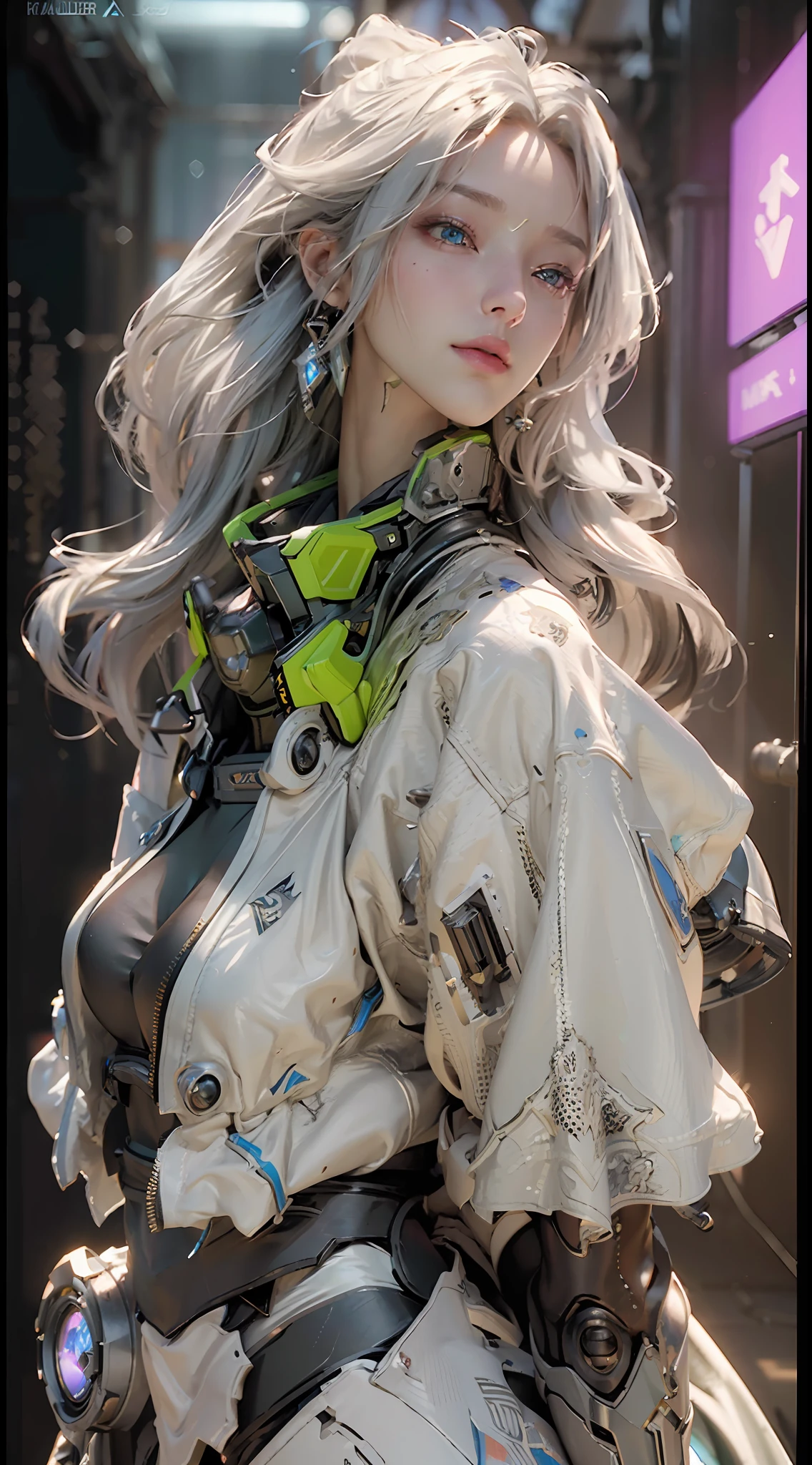 ((Best quality)), ((masterpiece)), (detailed:1.4), 3D, an image of a beautiful cyberpunk female,HDR (High Dynamic Range),Ray Tracing,NVIDIA RTX,Super-Resolution,Unreal 5,Subsurface scattering,PBR Texturing,Post-processing,Anisotropic Filtering,Depth-of-field,Maximum clarity and sharpness,Multi-layered textures,Albedo and Specular maps,Surface shading,Accurate simulation of light-material interaction,Perfect proportions,Octane Render,Two-tone lighting,Wide aperture,Low ISO,White balance,Rule of thirds,8K RAW,