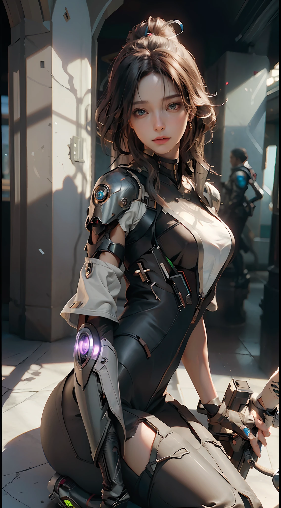 ((Best quality)), ((masterpiece)), (detailed:1.4), 3D, an image of a beautiful cyberpunk female,HDR (High Dynamic Range),Ray Tracing,NVIDIA RTX,Super-Resolution,Unreal 5,Subsurface scattering,PBR Texturing,Post-processing,Anisotropic Filtering,Depth-of-field,Maximum clarity and sharpness,Multi-layered textures,Albedo and Specular maps,Surface shading,Accurate simulation of light-material interaction,Perfect proportions,Octane Render,Two-tone lighting,Wide aperture,Low ISO,White balance,Rule of thirds,8K RAW,