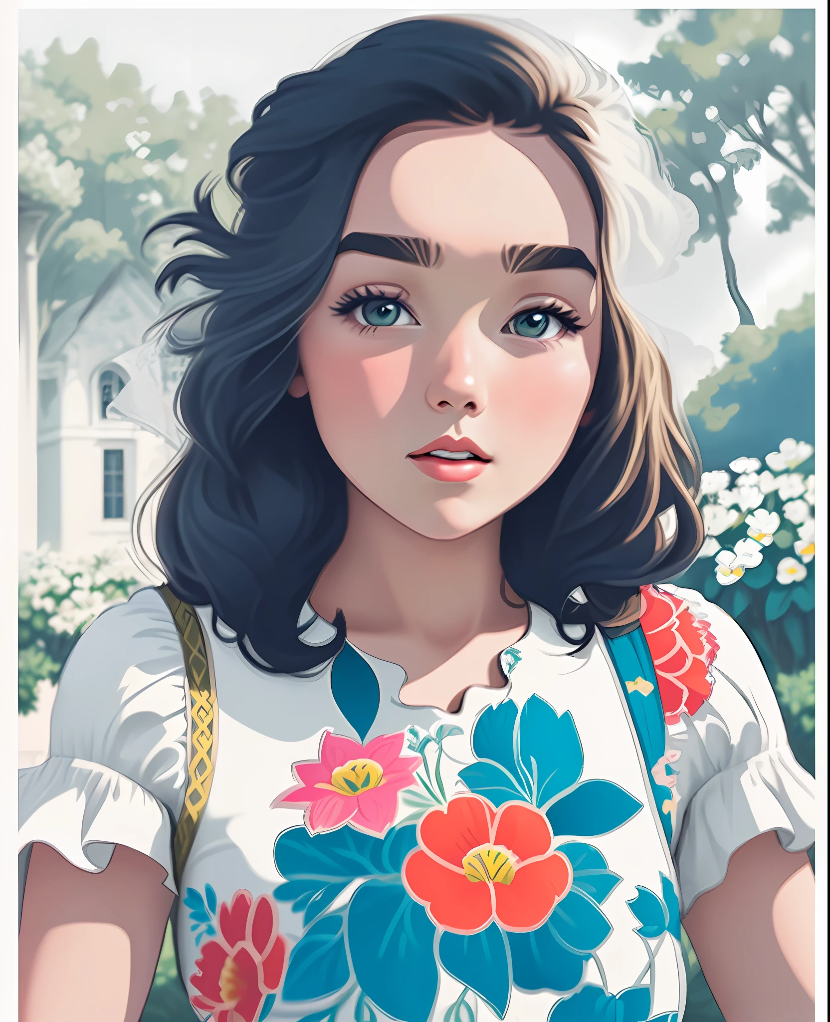 masterpiece, line art of a female character, Florence Pugh shocked expression, detailed country garden background, Art Deco designs,
style by double exposure, no shading, for coloring page, white space, no shadowing,