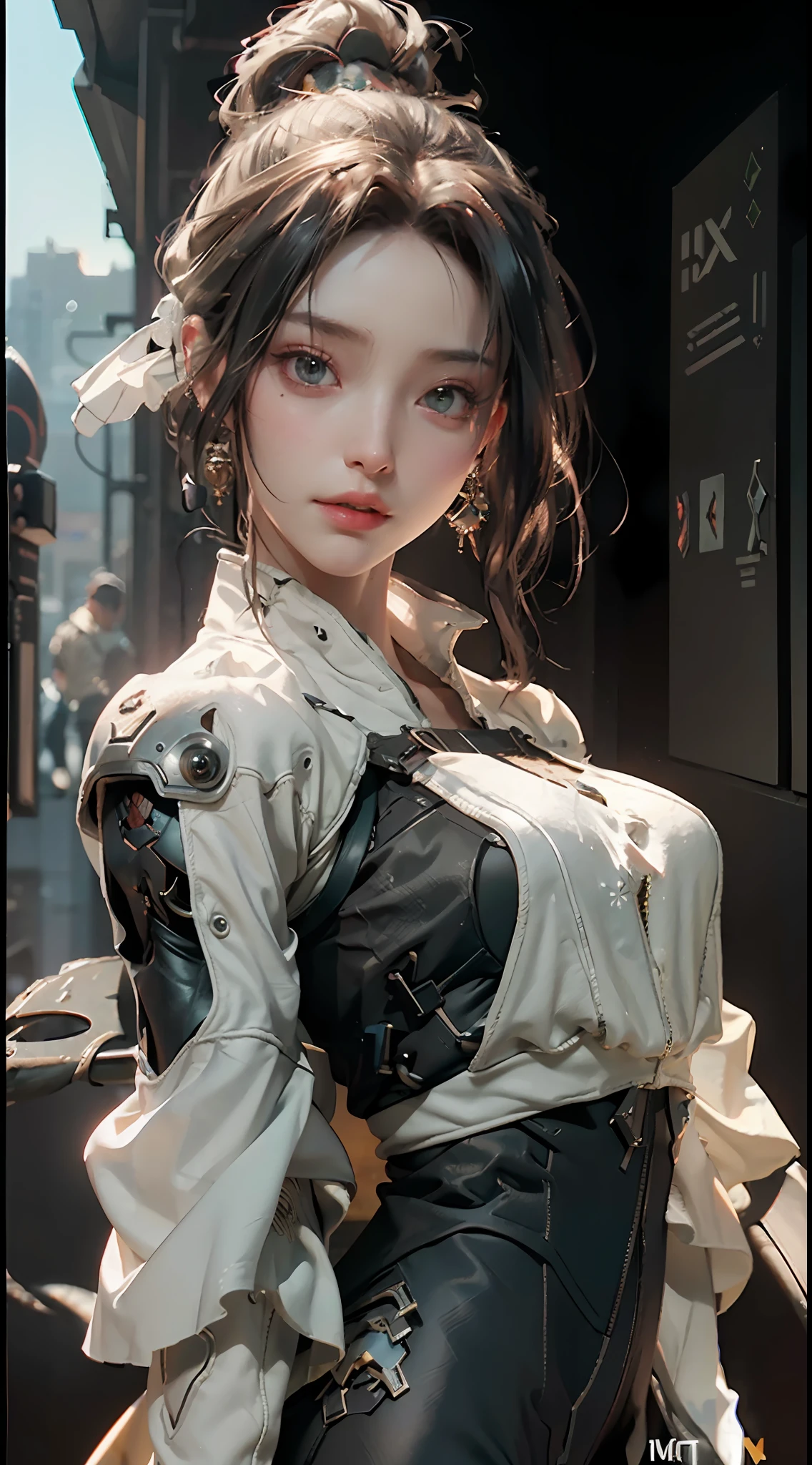 ((Best quality)), ((masterpiece)), (detailed:1.4), 3D, an image of a beautiful cyberpunk female,HDR (High Dynamic Range),Ray Tracing,NVIDIA RTX,Super-Resolution,Unreal 5,Subsurface scattering,PBR Texturing,Post-processing,Anisotropic Filtering,Depth-of-field,Maximum clarity and sharpness,Multi-layered textures,Albedo and Specular maps,Surface shading,Accurate simulation of light-material interaction,Perfect proportions,Octane Render,Two-tone lighting,Wide aperture,Low ISO,White balance,Rule of thirds,8K RAW,