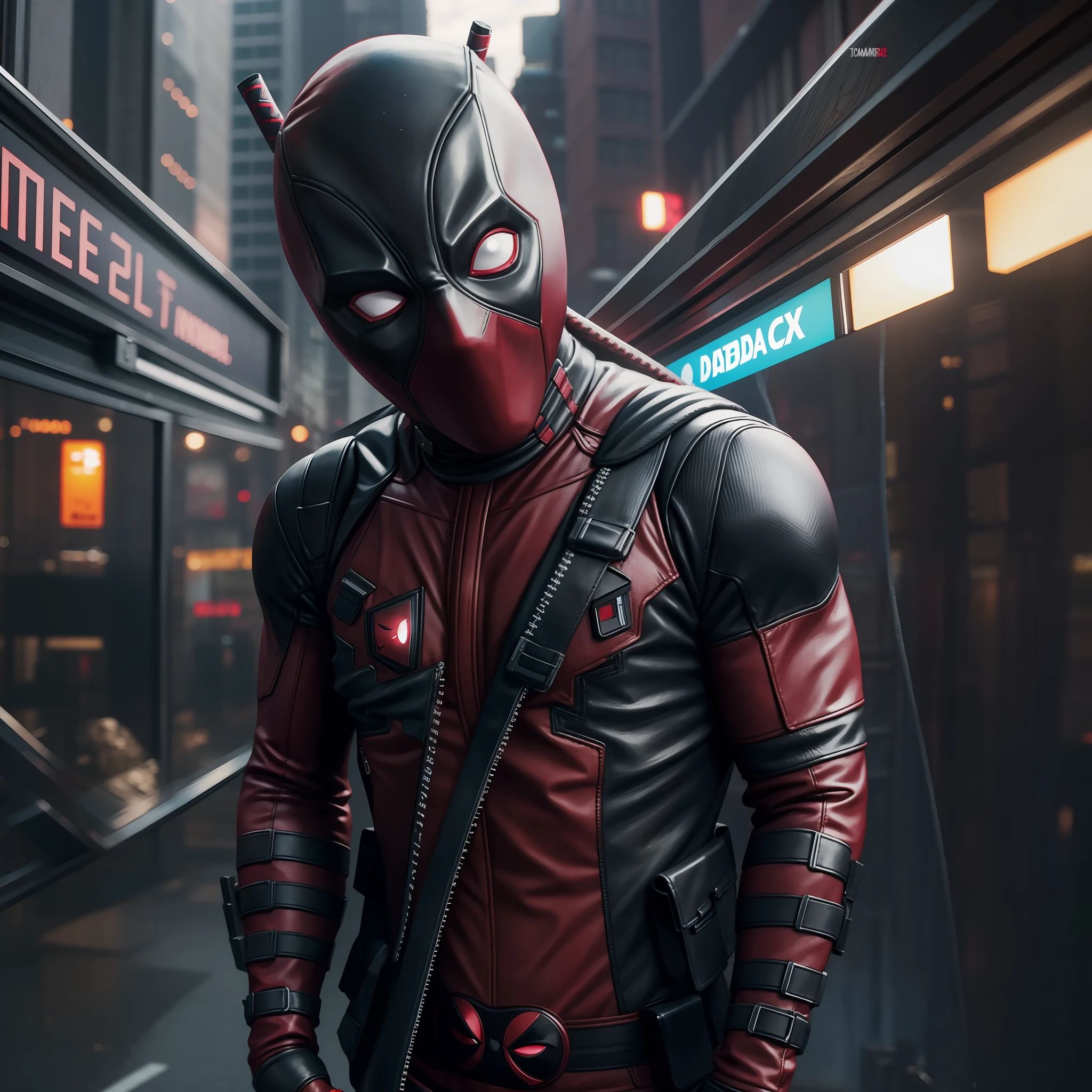 deadpool, tumblr, jacket, man, boy, cute, perfect framing, visual street, anime boy, kawaii, photo, 8k, very detailed, cyberpunk