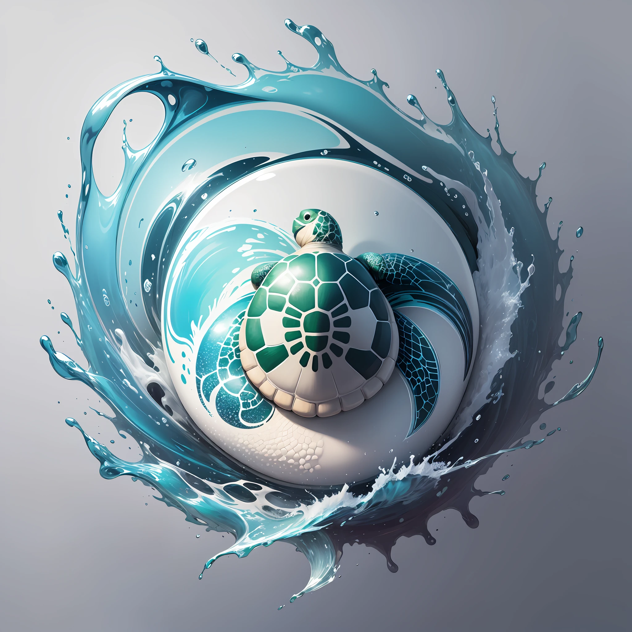 An emblematic turtle logo of vibrant colors, water elements, simple design, vector art, minimal white background --auto --s2