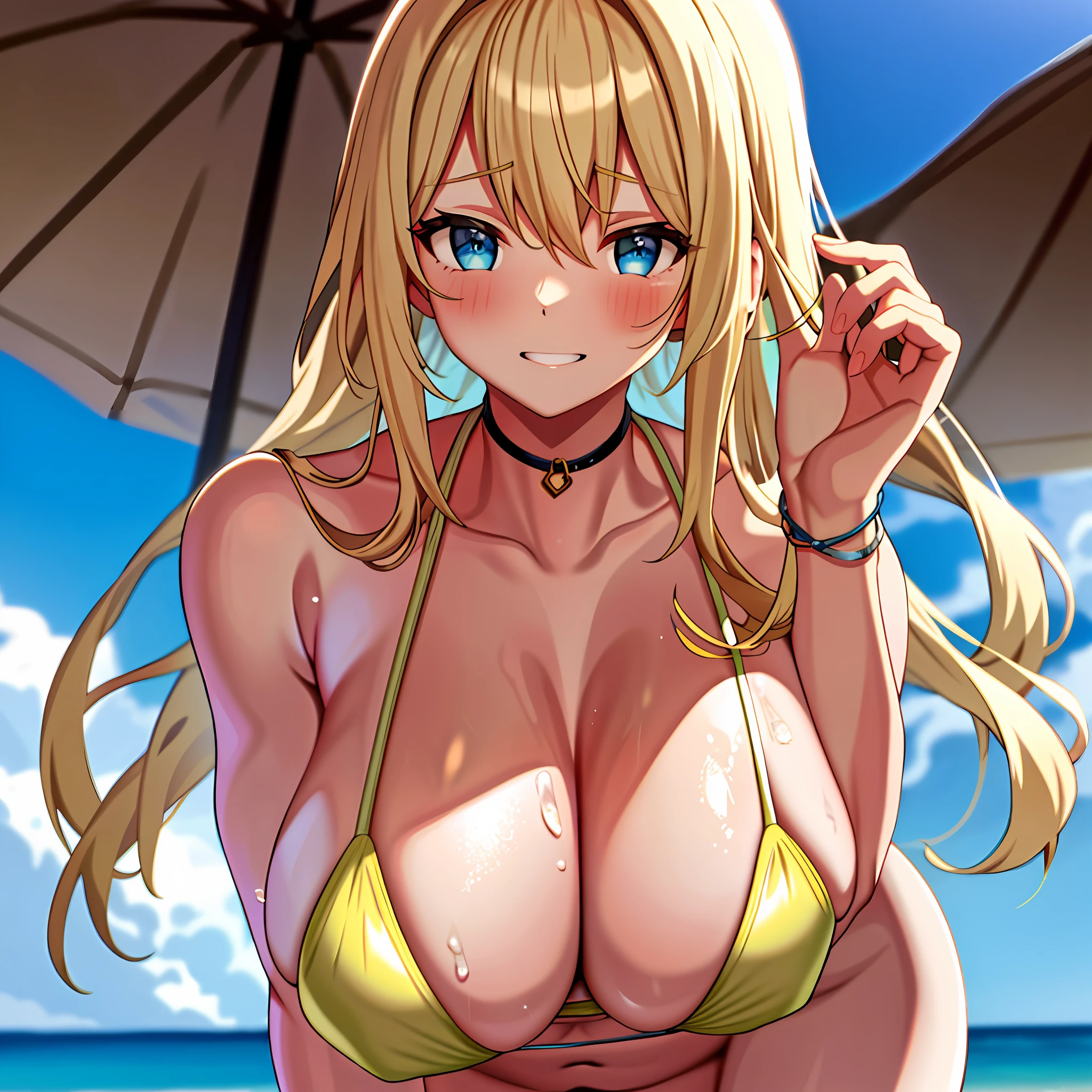 Big Tits Blonde Bikini Sweat Cleavage