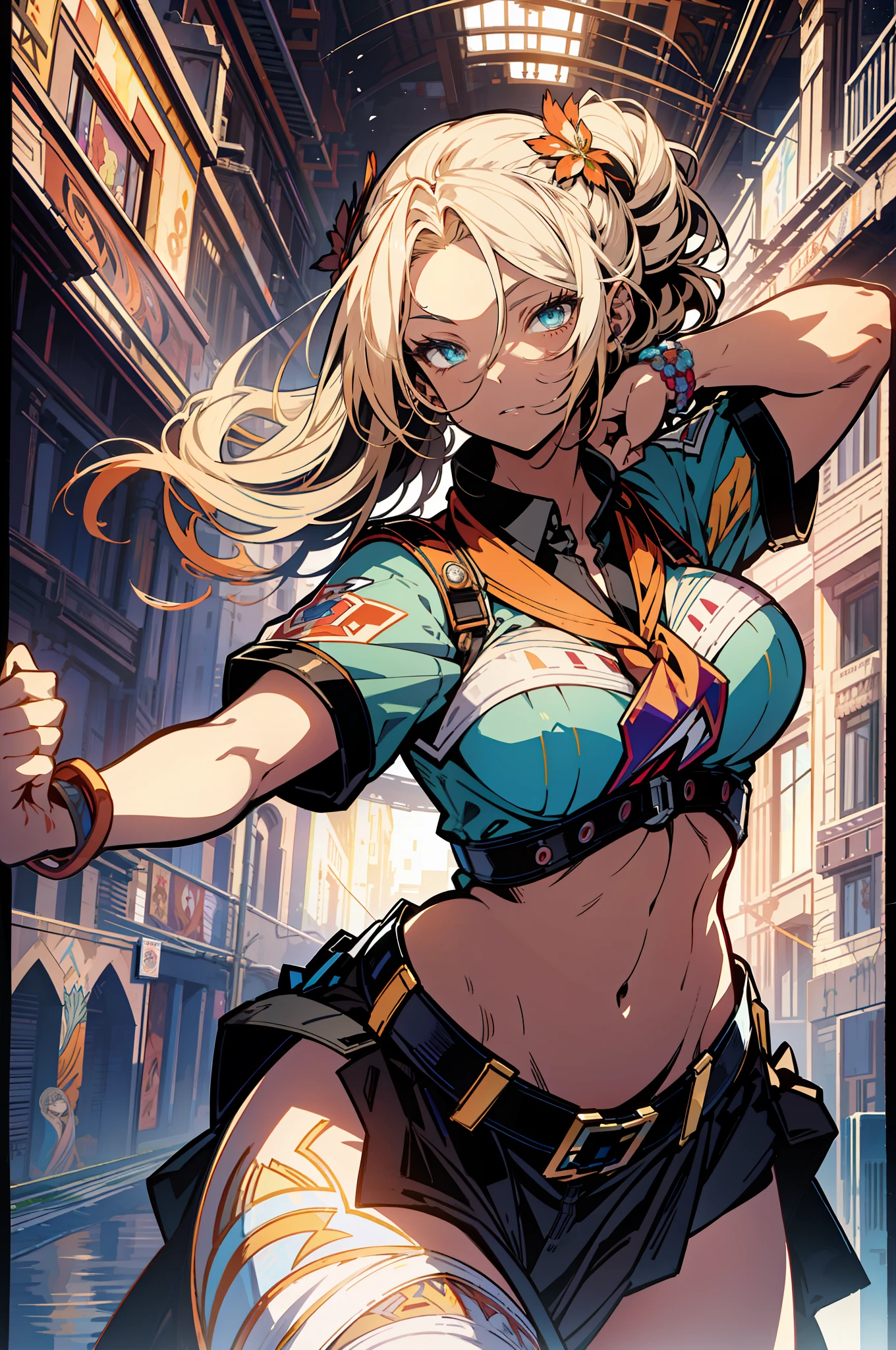 ::Kennedy and Daniel Sampere::2.0 Anime Gacha illustration style, tatoon style, comic book style, , beautiful woman with ultra detailed long hair and in various full-body attack poses, (beautiful and clear background: 1.2),, fantastic paintings, graffiti style, flowers, highly detailed eyes, a t-shirt or dress with a white blouse underneath, with both fists in fighting position, and bracelets, fighting an enemy, with long black hair, stained glass color, outside, vibrant, alphonse mucha style, fantastic paintings by Joe Madureira, high quality, art, ashley graham Beautiful woman with long red hair, freedom, soul, digital illustration, comic style, perfect anatomy, centered, approaching perfection, dynamic, highly detailed, watercolor painting, artstation, concept art, smooth, s (masterpiece, extremely_detailed_CG, 8k_wallpaper:1.2), black serafuku, dark-skinned female, white hair, sailor's collar, midriff, abs, _A_and_B, has blonde twintails and blue eyes, {masterpiece}, {extremely detailed}, Bgirl has short black hair and red eyes