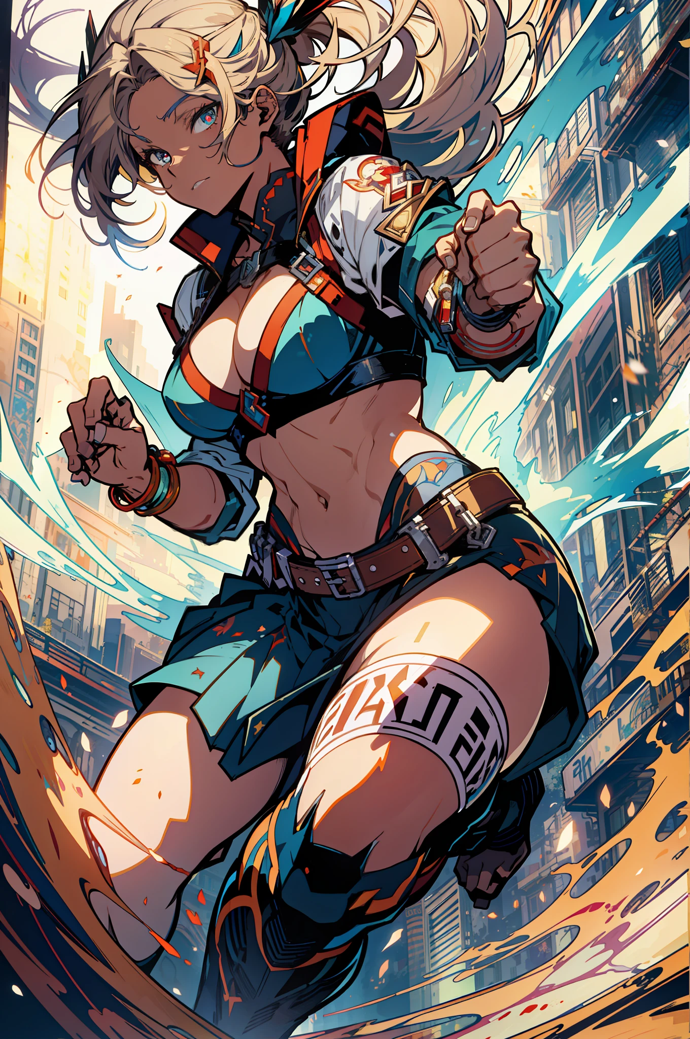 ::Kennedy and Daniel Sampere::2.0 Anime man illustration style, tatoon style, comic book style, , ultra detailed and in various full-body attack poses, (beautiful and clear background: 1.2),, fantastic paintings, graffiti style, flowers, highly detailed eyes, with a blouse underneath, with both fists in fighting position, and bracelets, fighting an enemy,  with black hair, stained glass, outside, vibrant, alphonse mucha style, fantastic paintings by Joe Madureira, high quality, art, Ashley Graham Beautiful man with long red hair, freedom, soul, digital illustration, comic style, perfect anatomy, centered, approaching perfection, dynamic, highly detailed, watercolor painting, artstation, concept art, smooth, s (masterpiece, extremely_detailed_CG, 8k_wallpaper:1.2),  serafuku black, dark skinned, white hair, sailor's collar, midriff, abs, _A_and_B, has blonde twintails and blue eyes, {masterpiece}, {extremely detailed}, Bgirl has short black hair and red eyes