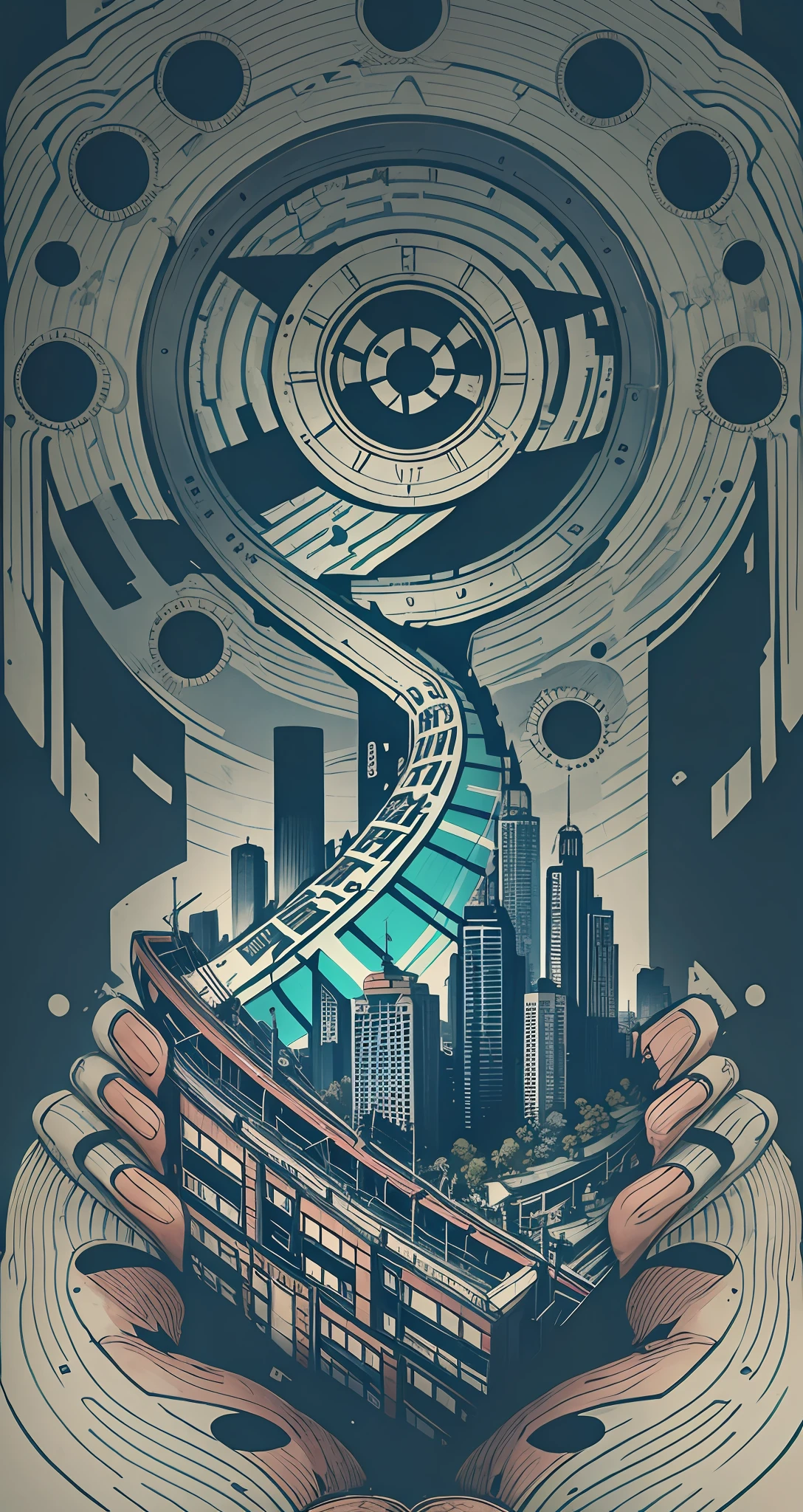 Shirt print with punk elements highlighting the relationship between city and environment, well detailed, Sustainable Development Goals --auto --s2
