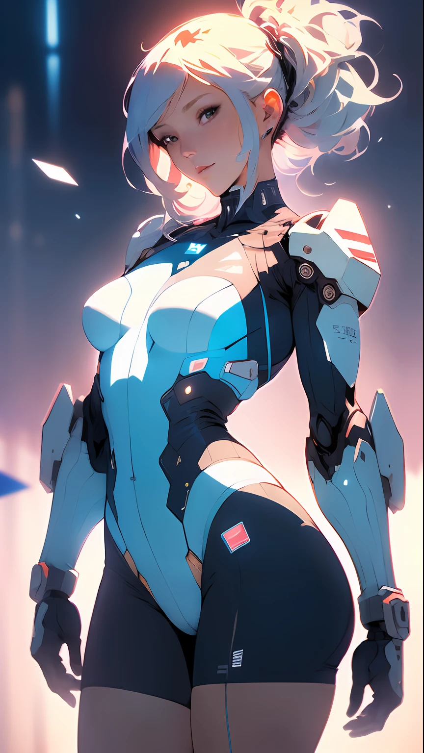 Medium and white blue stripes, ((Best quality)), ((masterpiece)), (detailed: 1.4), Robot pilot woman muscular body defined, Neon evangelion style, half thick naked thighs, closed mouth, only panties, muscular body parts covered by technological clothing, (((medium breasts)) perfect, generous neckline, ((light blue and white striped clothing)), Argentina, pastel, (((mechanical arm))), airplane wings on the back, blonde hair with blue locks, short underwear, garter belt, by mucha, niji --V5, close to real, best quality, almost naked, psychopath, crazy face, sexy pose, psychedelic background, 2 pieces clothing, sun designs of the flag of Argentina, cyberpunk, dark blue bra with the sun, (((clothes with the colors of the shirt of the Argentina national team))), Pointed shoulder pads, Green eyes without pupils, HDR (High Dynamic Range),Ray Tracing,NVIDIA RTX,Super-Resolution,Unreal 5,Subsurface dispersion, PBR texture, Post-processing, Anisotropic filtering, Depth of field, Maximum clarity and sharpness, Multilayer textures, Albedo and specular maps, Surface shading, Accurate simulation of light-material interaction, Perfect proportions, Octane Render, Two-tone lighting, Wide aperture, Low ISO, White Balance, Rule of Thirds, 8K RAW, crysisnanosuit