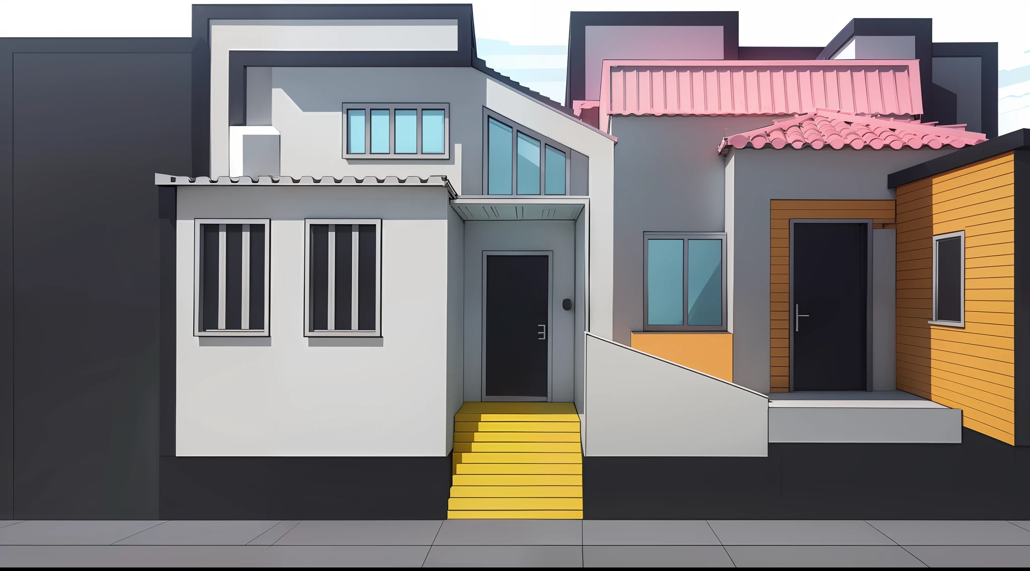 flash modern house material, positive perspective, separate house, complete house, complete, flash animation coloring, black lines, straight outline, layered, HD
