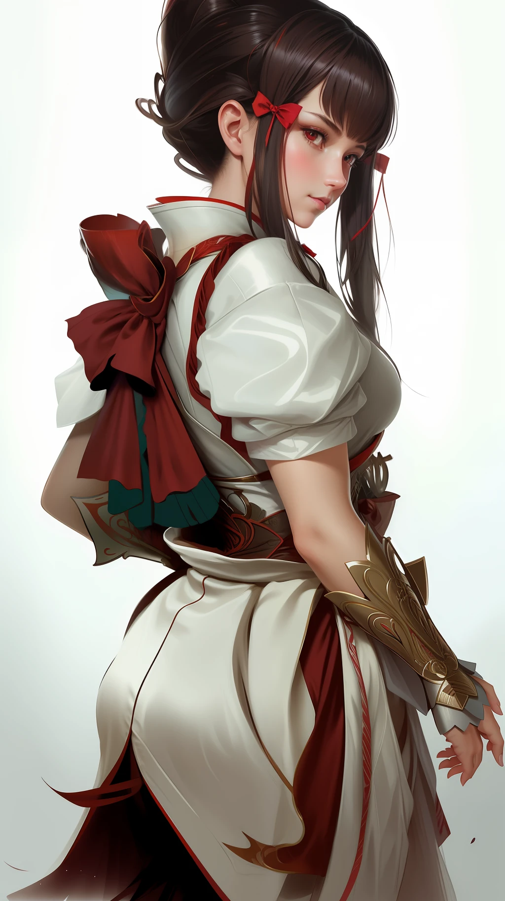 portrait of a girl lifting her skirt, red bow on the back long hair, intricate, elegant, highly detailed, centered, digital painting, artstation, concept art, smooth, sharp focus, illustration, artgerm, tomasz alen kopera, peter mohrbacher, donato giancola, joseph christian leyendecker, wlop, boris vallejo