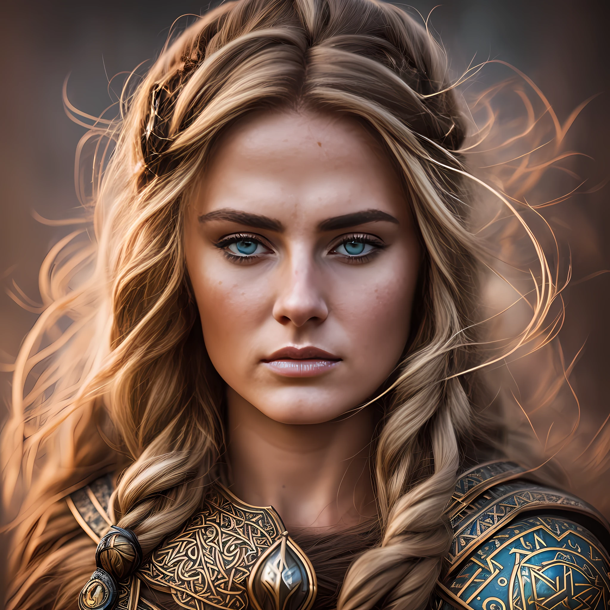 A stunning intricate full color portrait of (sks woman:1) as (viking warrior), (barbarian), epic character composition, by ilya kuvshinov, alessio albi, nina masic, sharp focus, natural lighting, subsurface scattering, f2, 35mm, film grain,