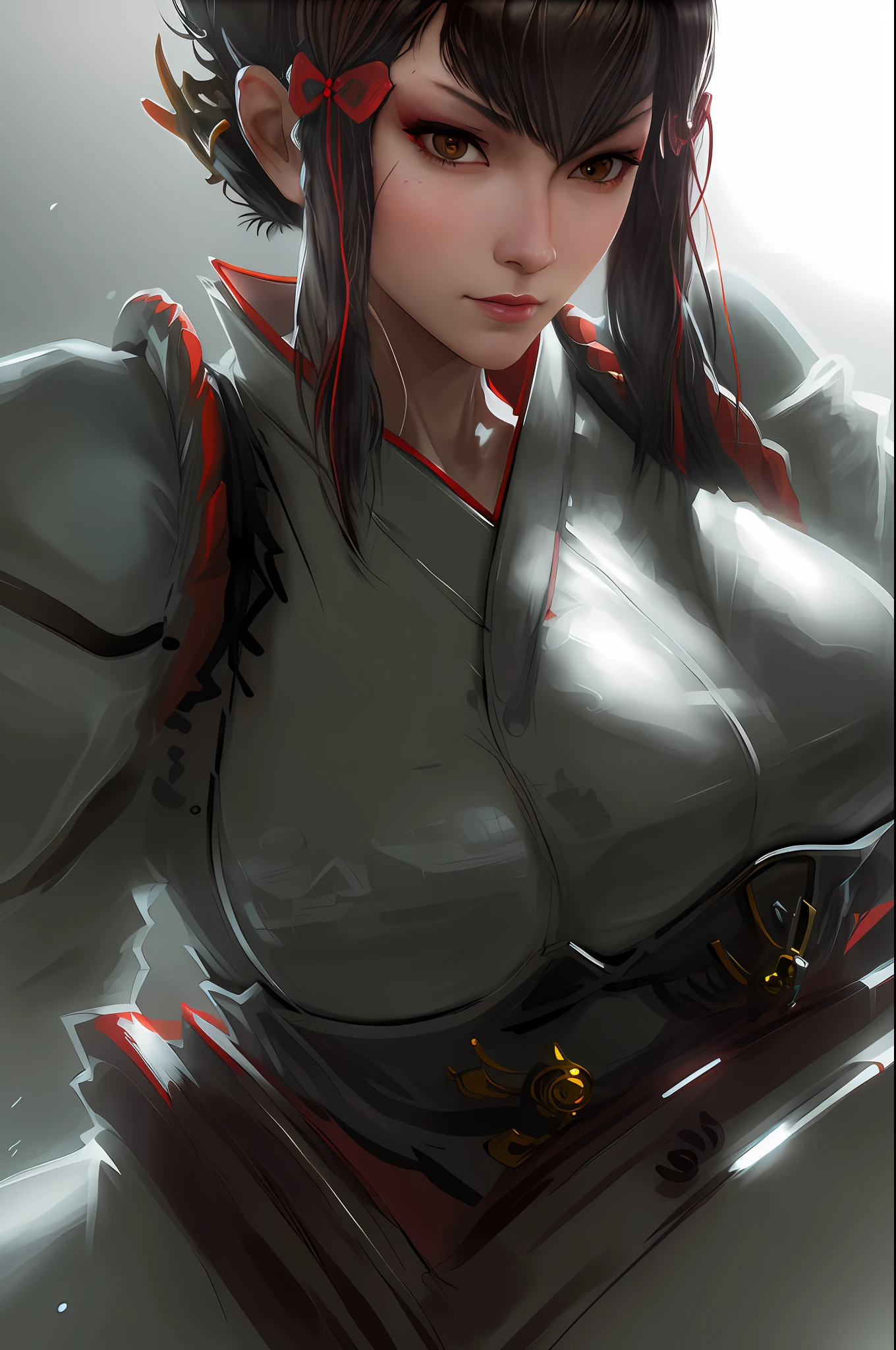 realistic close portrait of msmkazumi, breast. hot, sexy, (cleavage:1.05),dramatic lighting, illustration by Greg rutkowski, yoji shinkawa, 4k, digital art, concept art, trending on artstation