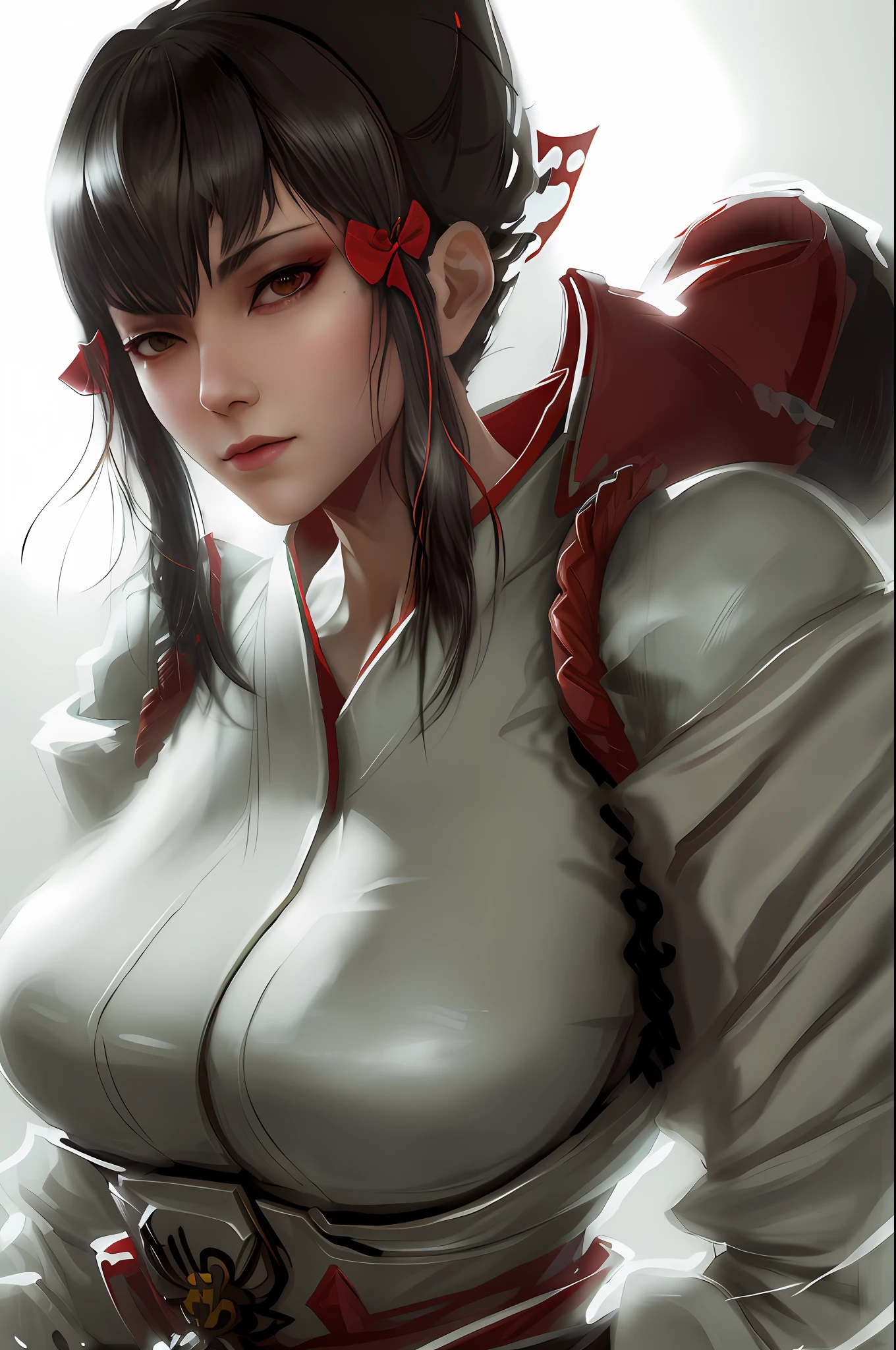 realistic close portrait of msmkazumi, breast. hot, sexy, (cleavage:1.05),dramatic lighting, illustration by Greg rutkowski, yoji shinkawa, 4k, digital art, concept art, trending on artstation