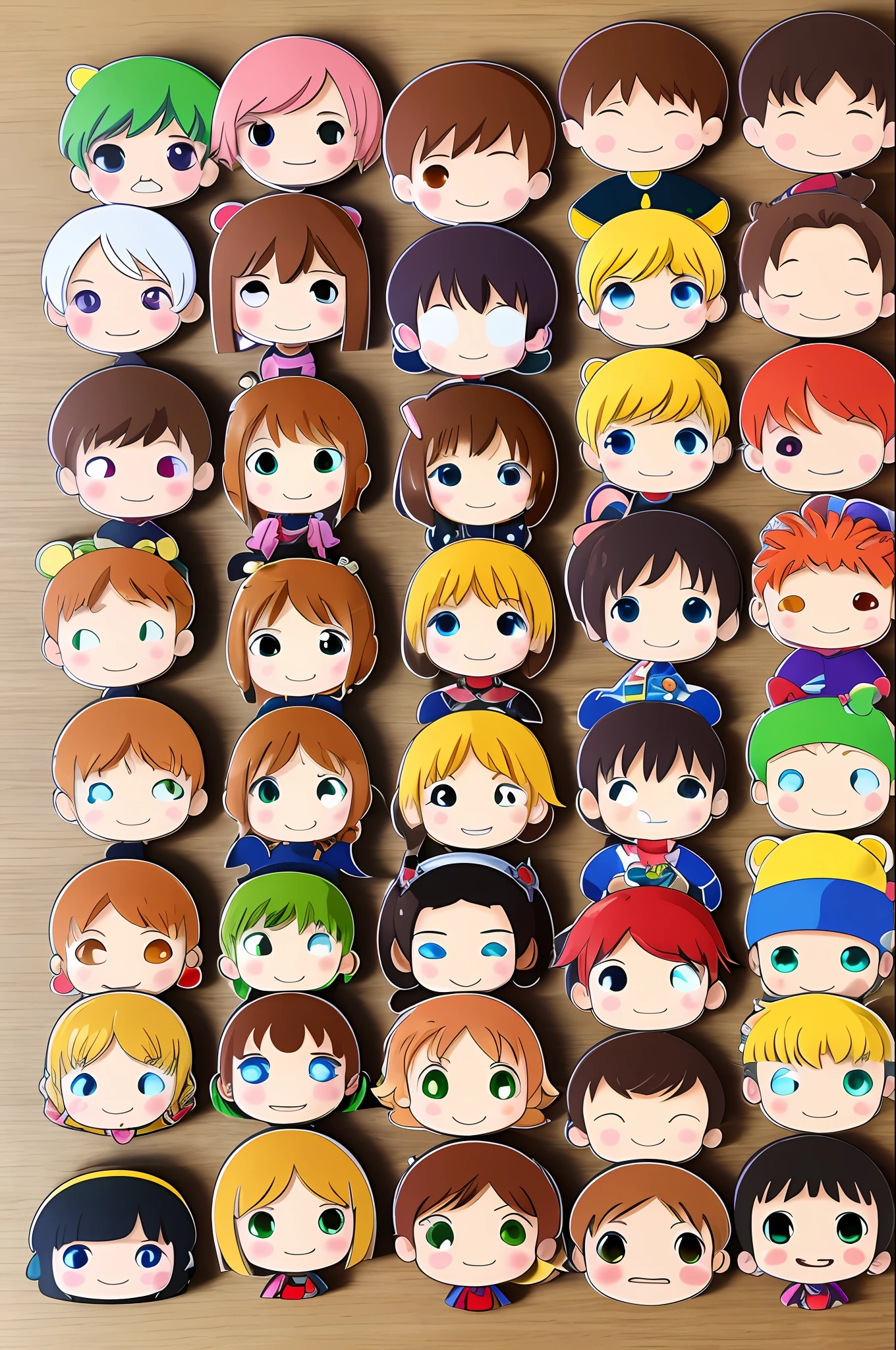 (best quality:1.2), (detailed:1.2), (masterpiece:1.2), 10 chibi anime-style stickers in A4 format, separated by lines for chopping, for printing strips, illustrations
