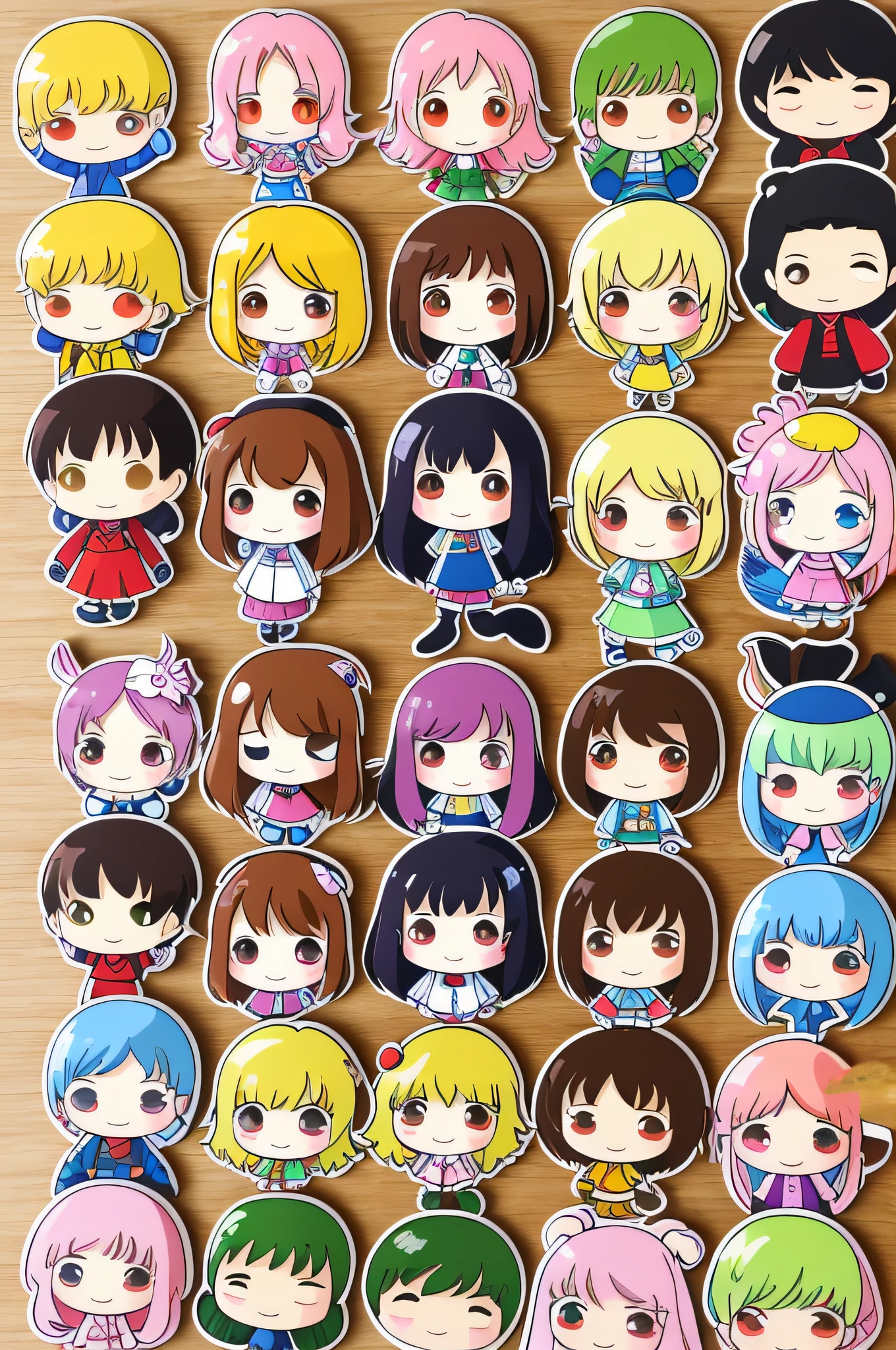 (best quality:1.2), (detailed:1.2), (masterpiece:1.2), 10 chibi anime-style stickers in A4 format, separated by lines for chopping, for printing strips, illustrations