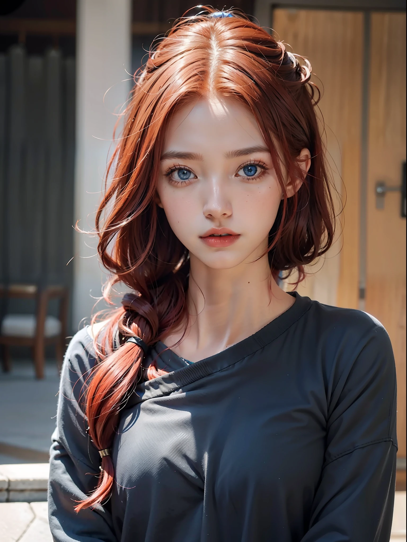 Female character red hair and blue eyes
