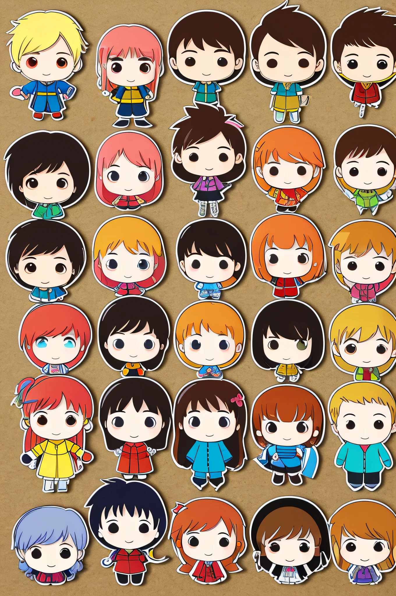 (best quality:1.2), (detailed:1.2), (masterpiece:1.2), 10 chibi anime-style stickers in A4 format, separated by lines for chopping, for printing strips, illustrations