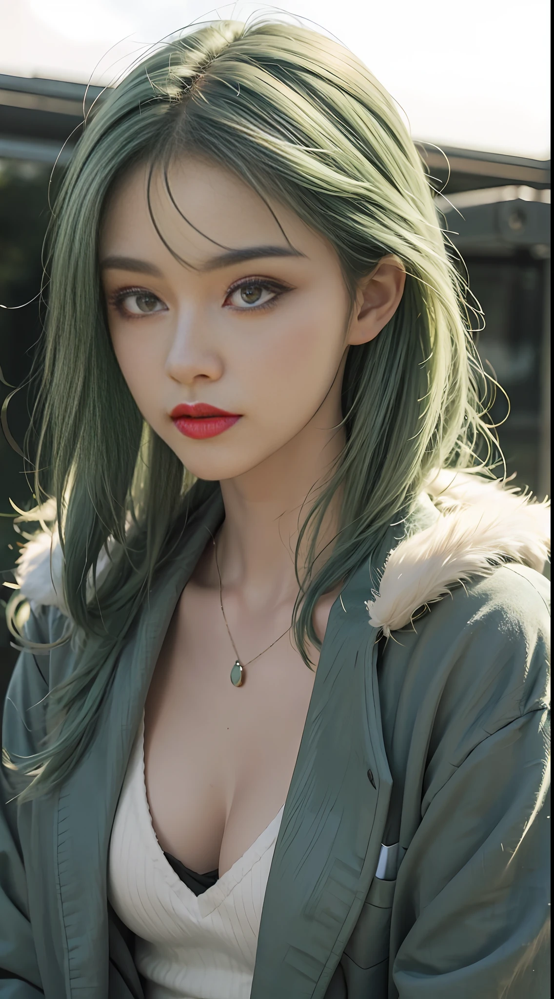 Green hair, green eyes