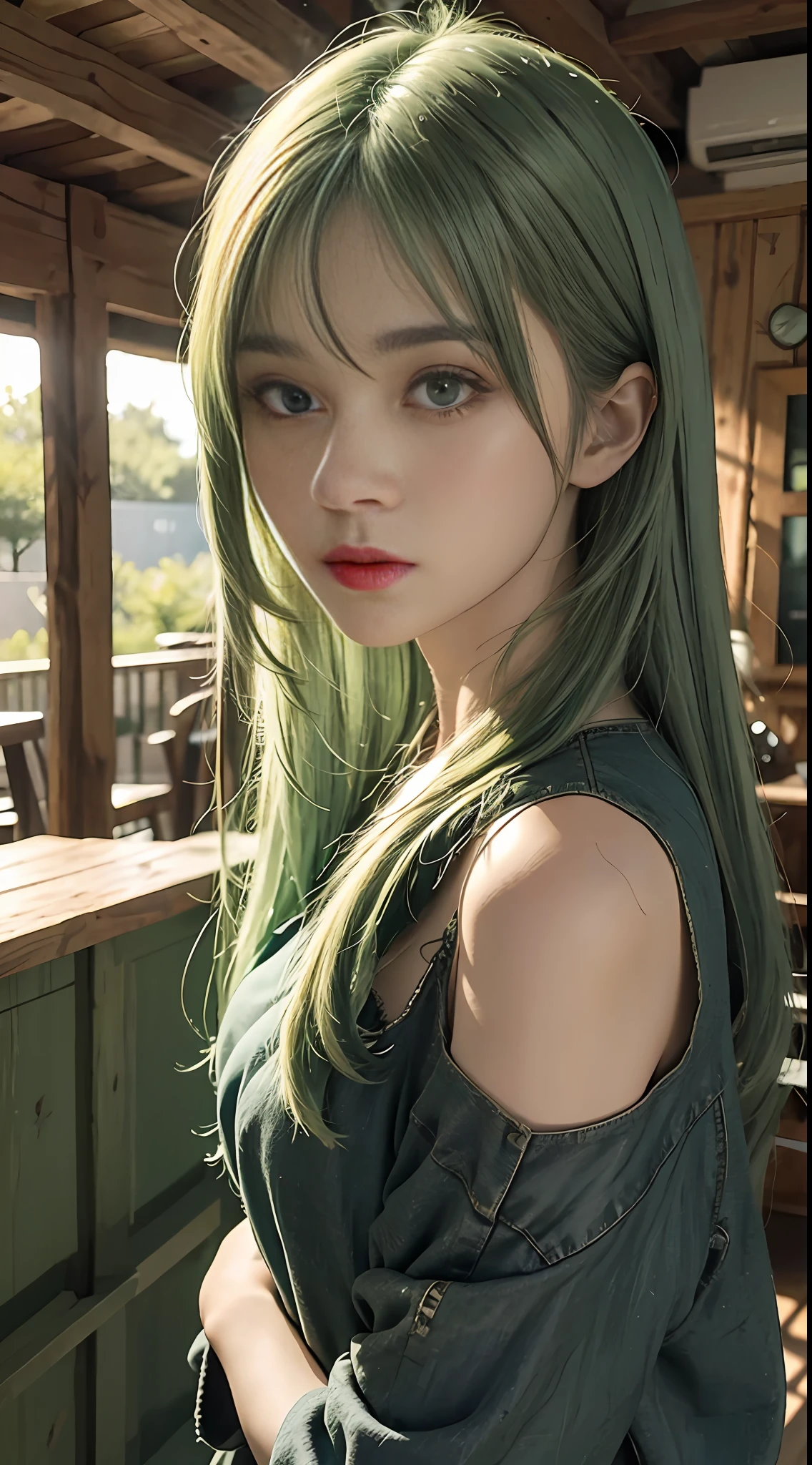 Green hair, green eyes