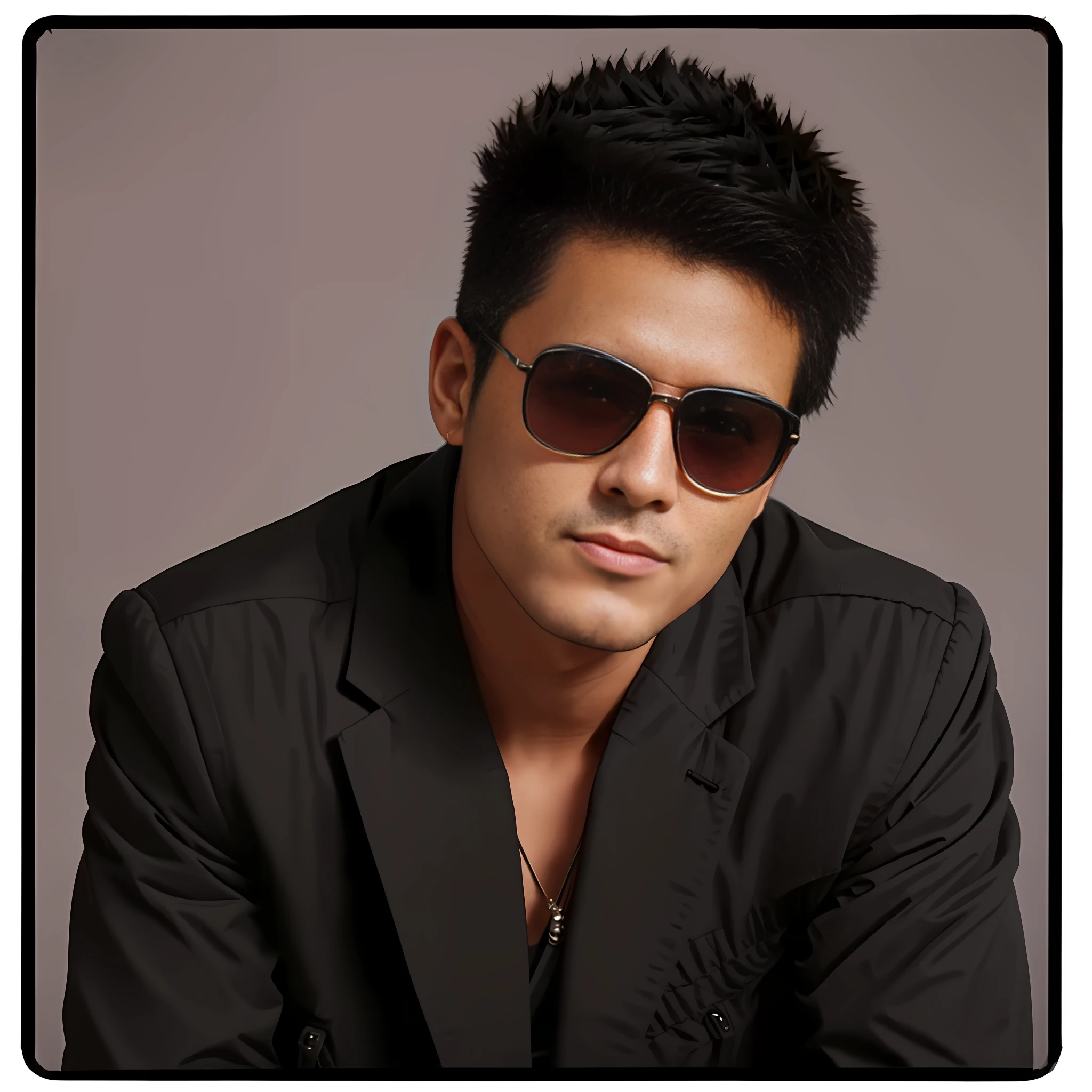 arafed man with sunglasses and a black jacket posing for a picture, inspired by Randy Vargas, profile shot, christian orrillo, looking heckin cool and stylish, spikey hair, damian kryzwonos, joseph moncada, sebastian luca, julian calle, andres rios, spain rodriguez, caio santos, eloy morales, wearing spiky, mohawk hairstyle