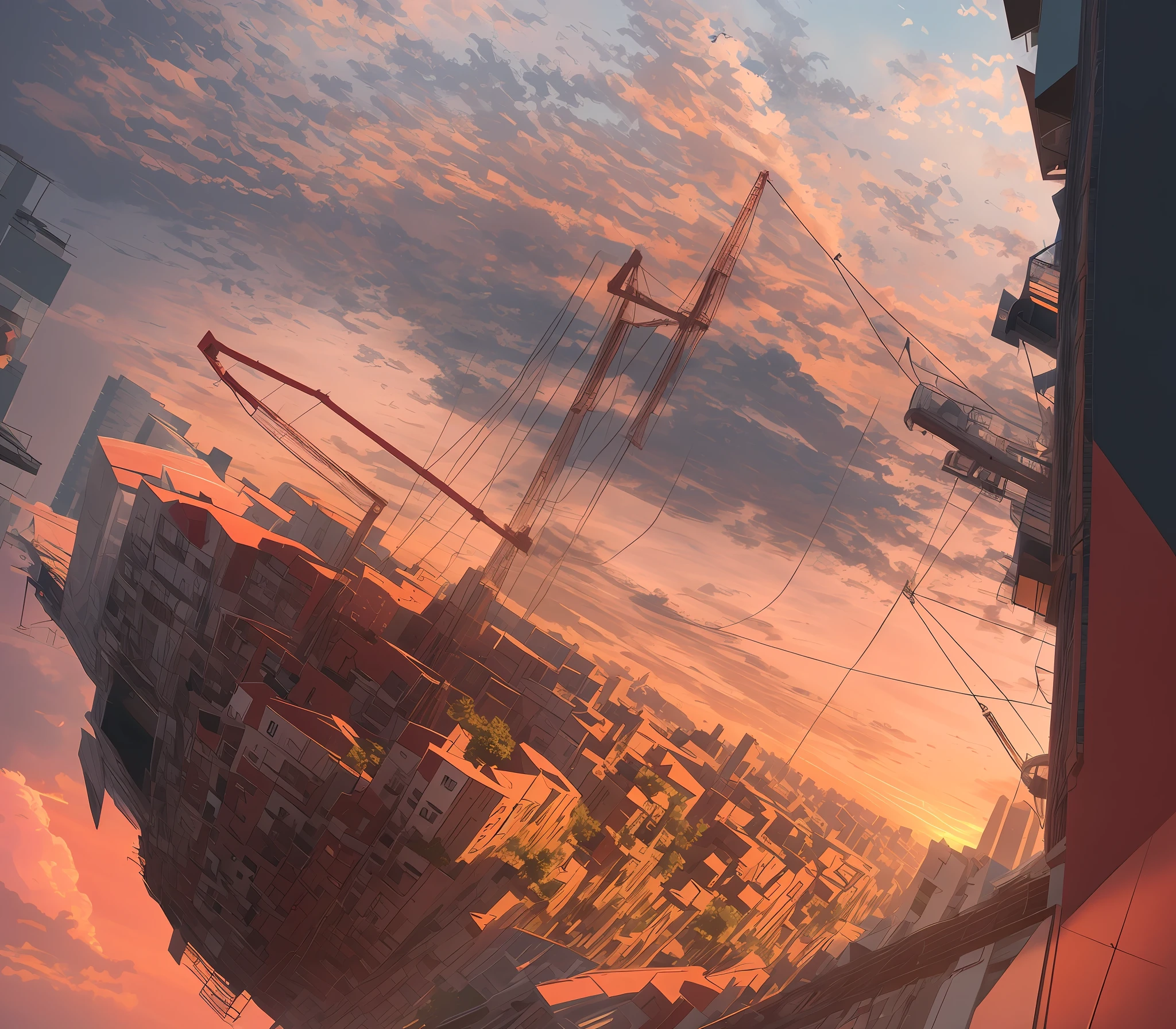 Refine details, red sky, increase building density and clouds, vignetting, red sky, dense buildings