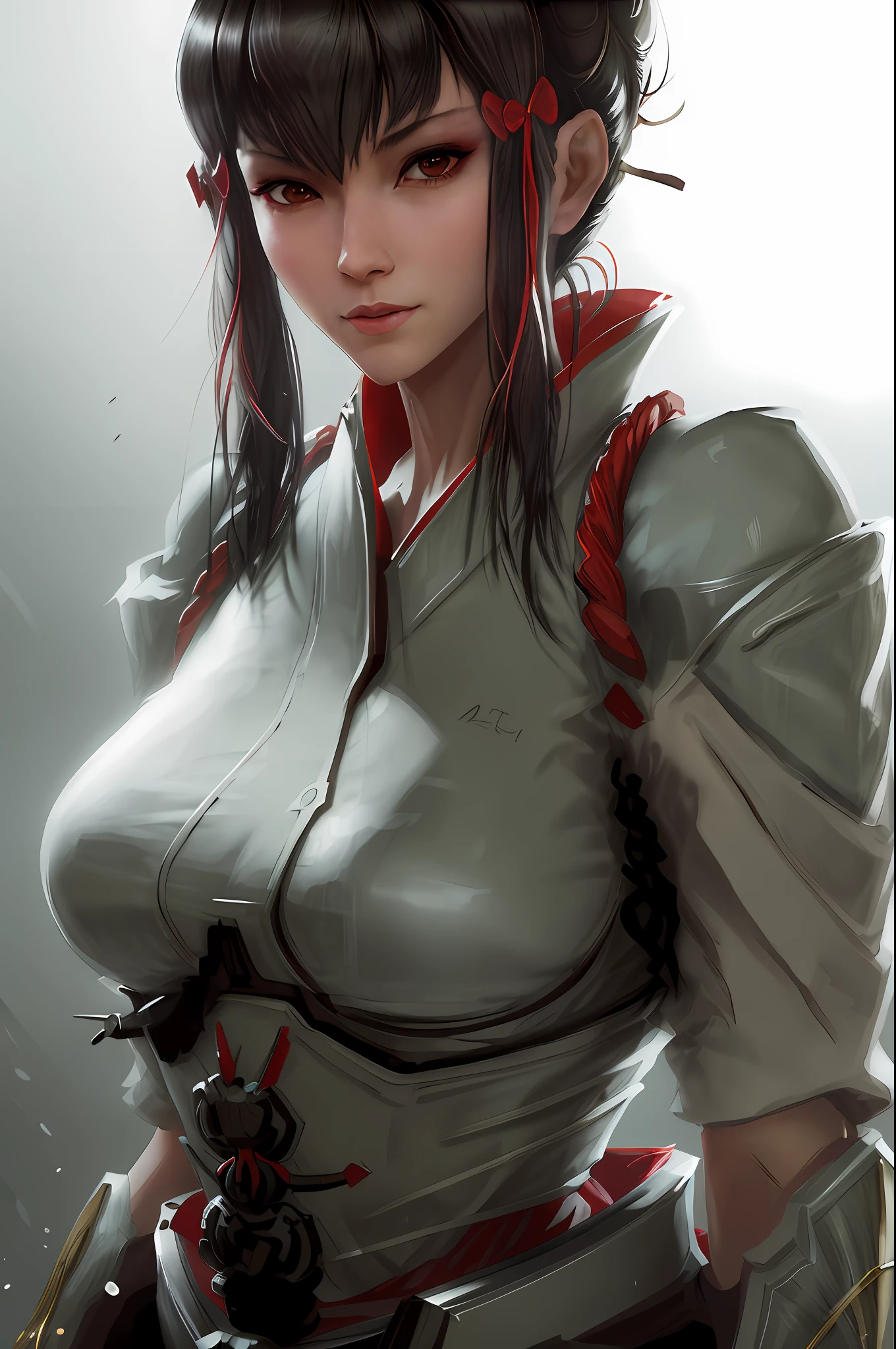 realistic close portrait of msmkazumi, breast. hot, sexy, (cleavage:1.05),dramatic lighting, illustration by Greg rutkowski, yoji shinkawa, 4k, digital art, concept art, trending on artstation