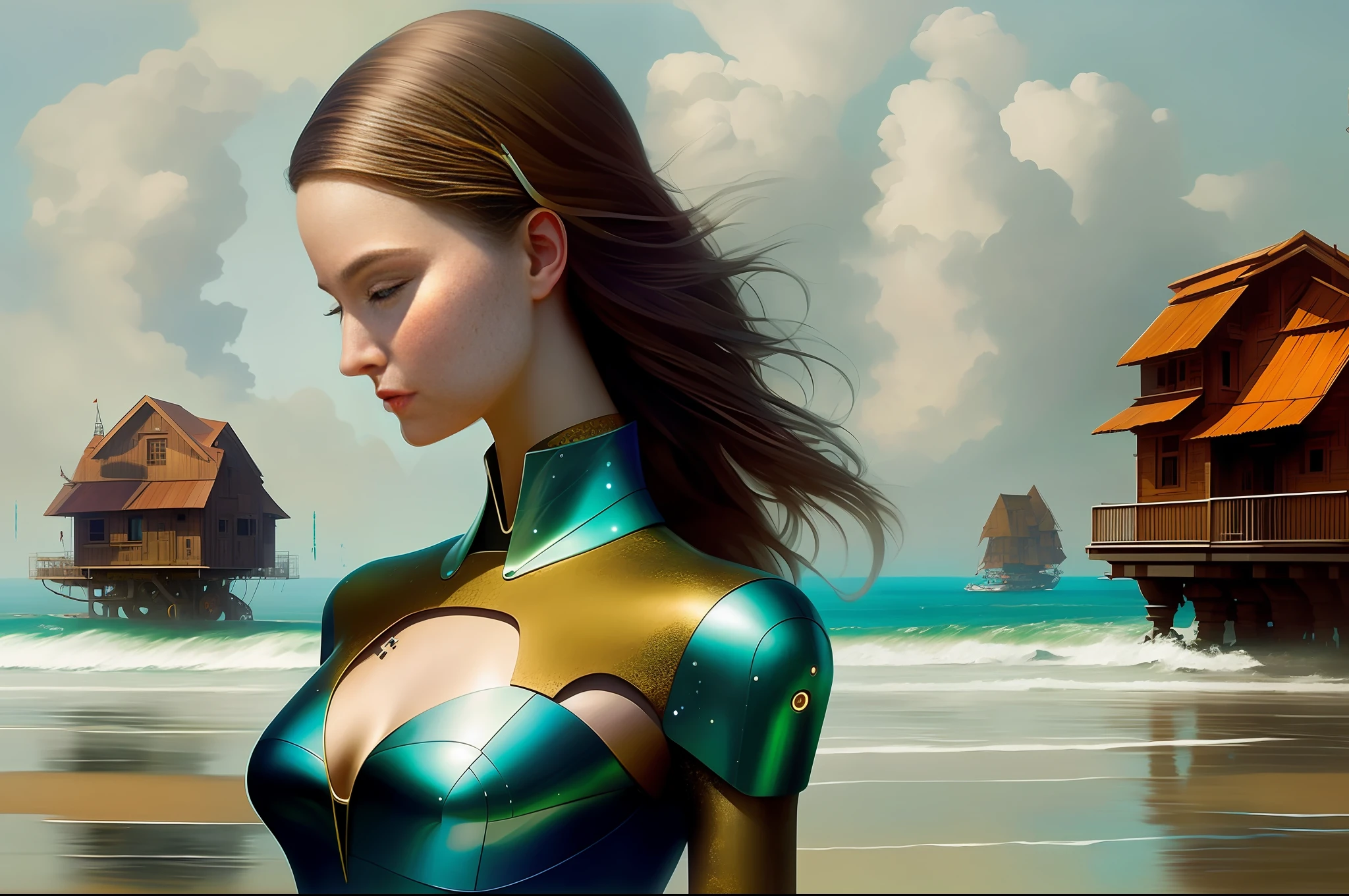 A closeup of an android painting a beautiful woman on the frame, artificial intelligence on hologram painting a picture, a picture of a woman, Robot painting a person on canvas, Delicate art, Realistic painting, Digital conceptual art, AI-assisted realistic painting, Masterpiece, Art with AI, Art on realistic canvas 4K, Realistic art 4K, High quality conceptual art, Beautiful Digital Art, Concept Art Painting, Painting by Android Jones