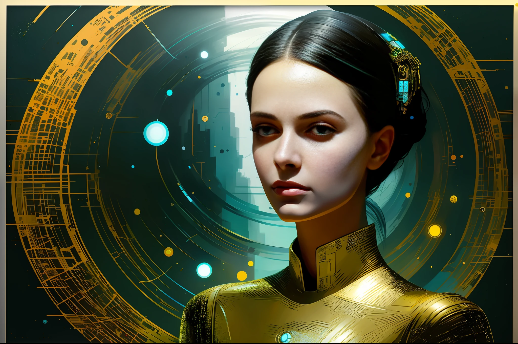 A closeup of an android painting a beautiful woman on the frame, artificial intelligence on hologram painting a picture, a picture of a woman, Robot painting a person on canvas, Delicate art, Realistic painting, Digital conceptual art, AI-assisted realistic painting, Masterpiece, Art with AI, Art on realistic canvas 4K, Realistic art 4K, High quality conceptual art, Beautiful Digital Art, Concept Art Painting, Painting by Android Jones