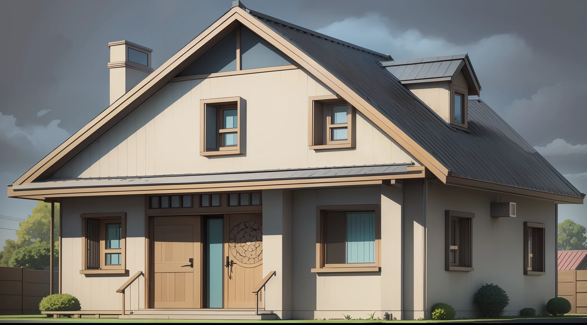 flash modern house material, cartoon style, hand-drawn style, frontal perspective, separate house, complete house, complete, flash animation coloring, black lines, straight outline, layered, HD