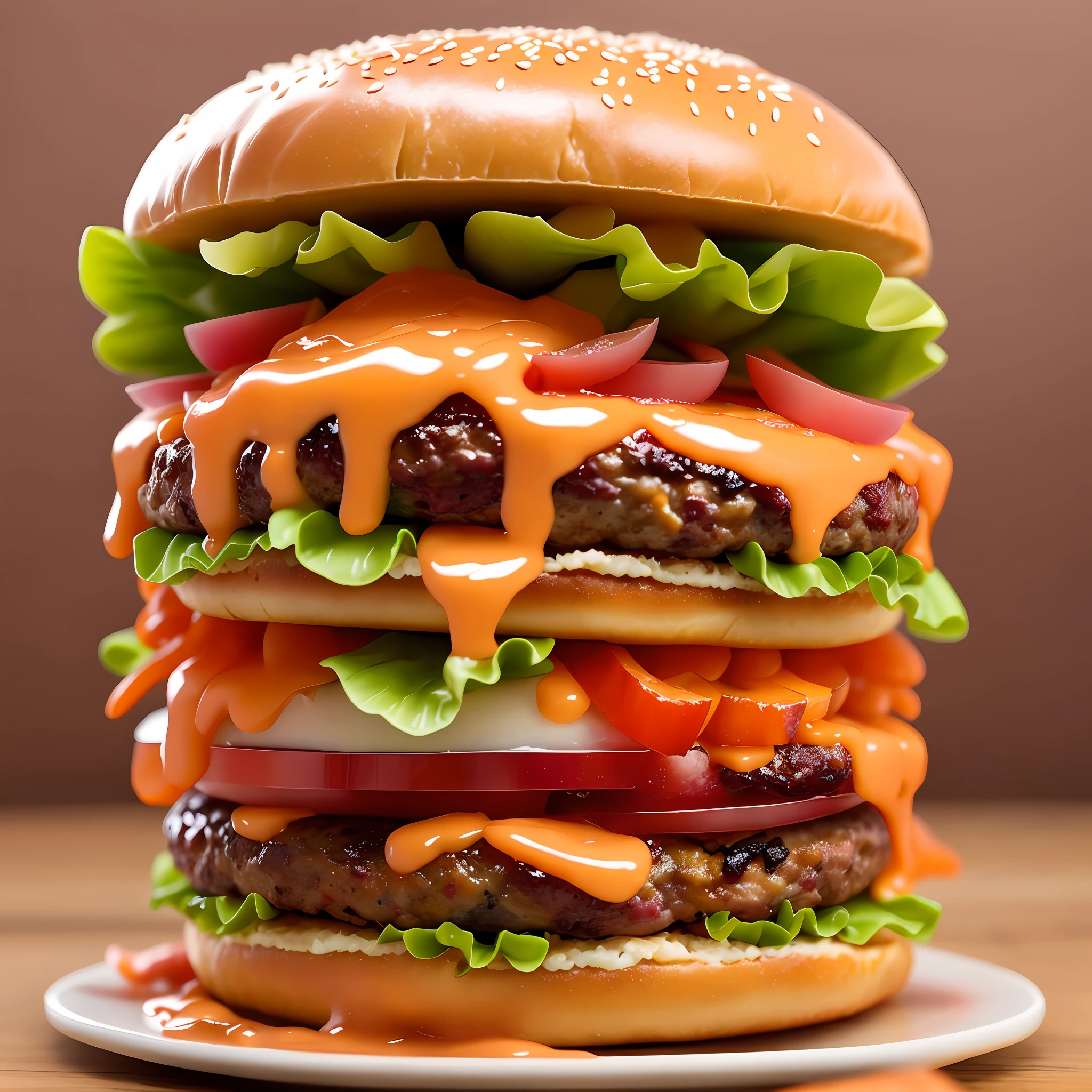 Burger with 2 meats, bacon, melting cheddar cheese