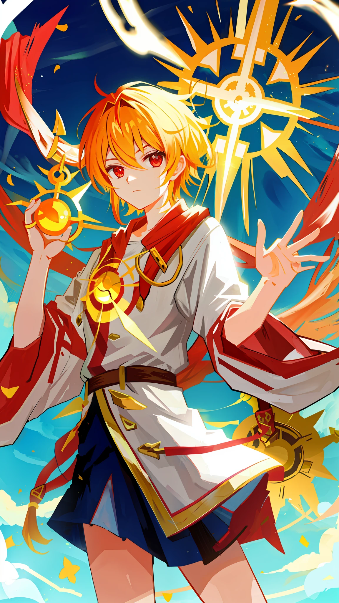 Sun warrior with a sword, red eyes and brown skin