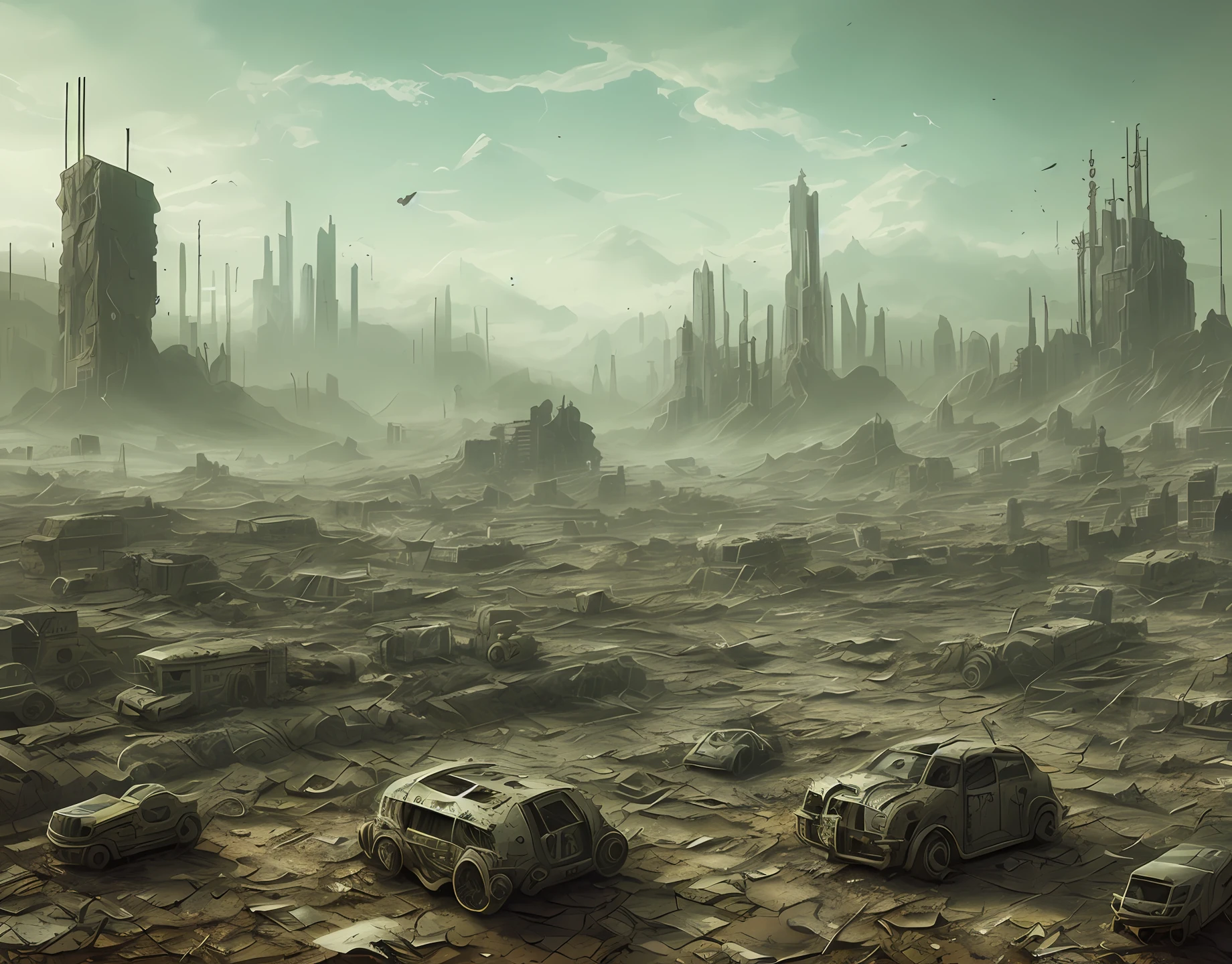 Post-apocalyptic landscapes with shattered small machines
