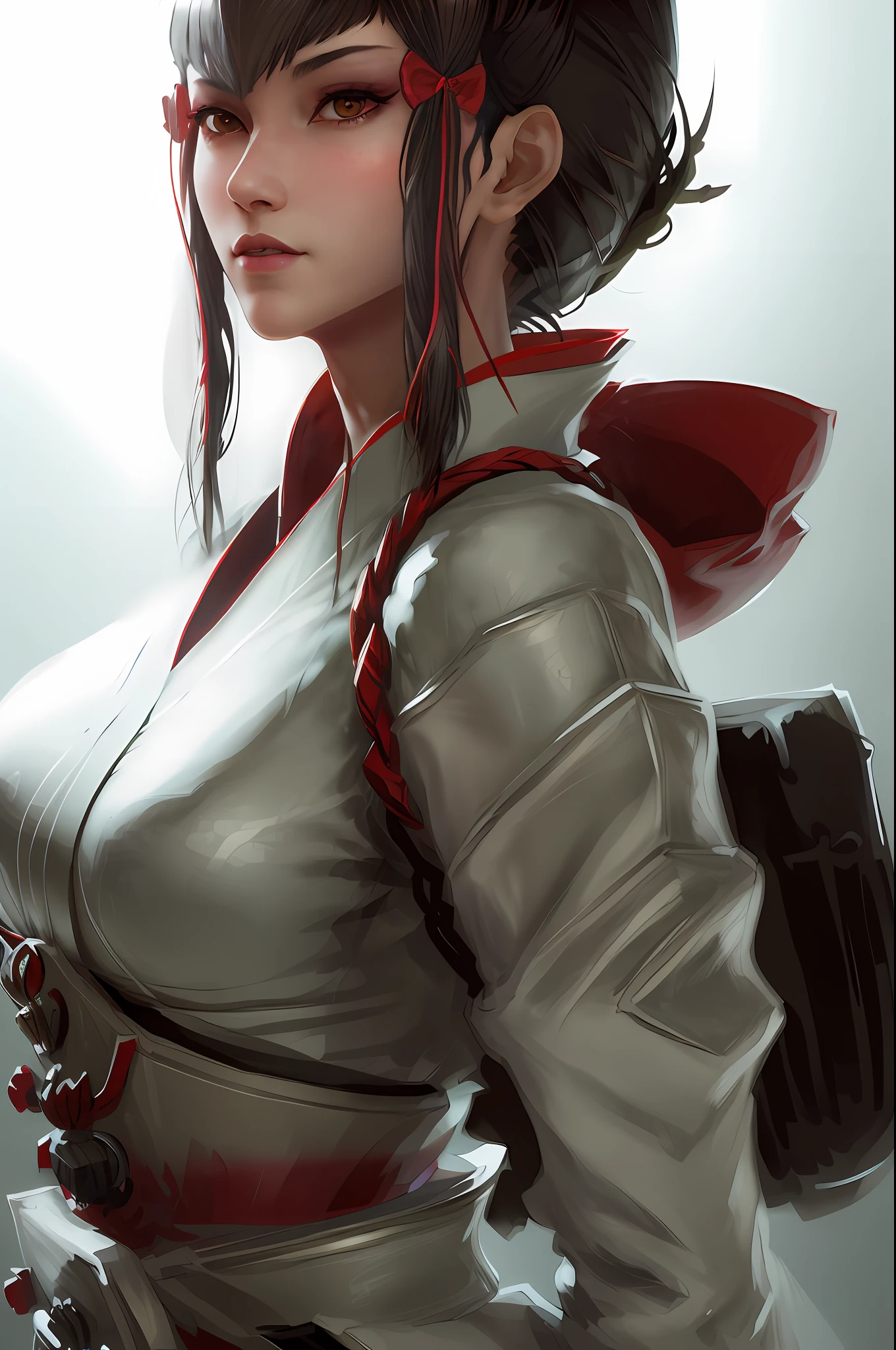 realistic close portrait of msmkazumi, breast. hot, sexy, (cleavage:1.05),dramatic lighting, illustration by Greg rutkowski, yoji shinkawa, 4k, digital art, concept art, trending on artstation