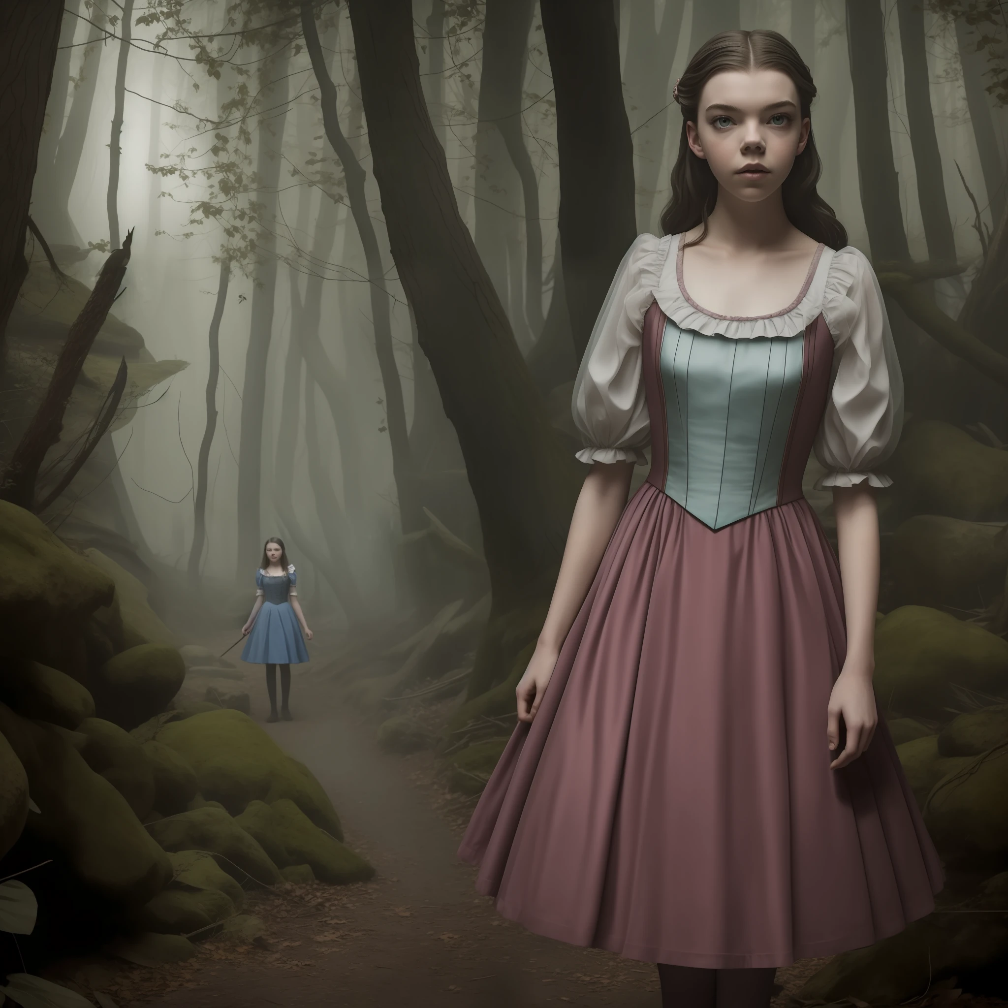 anya taylor-joy, alice in wonderland, horror, forest, fog, terror