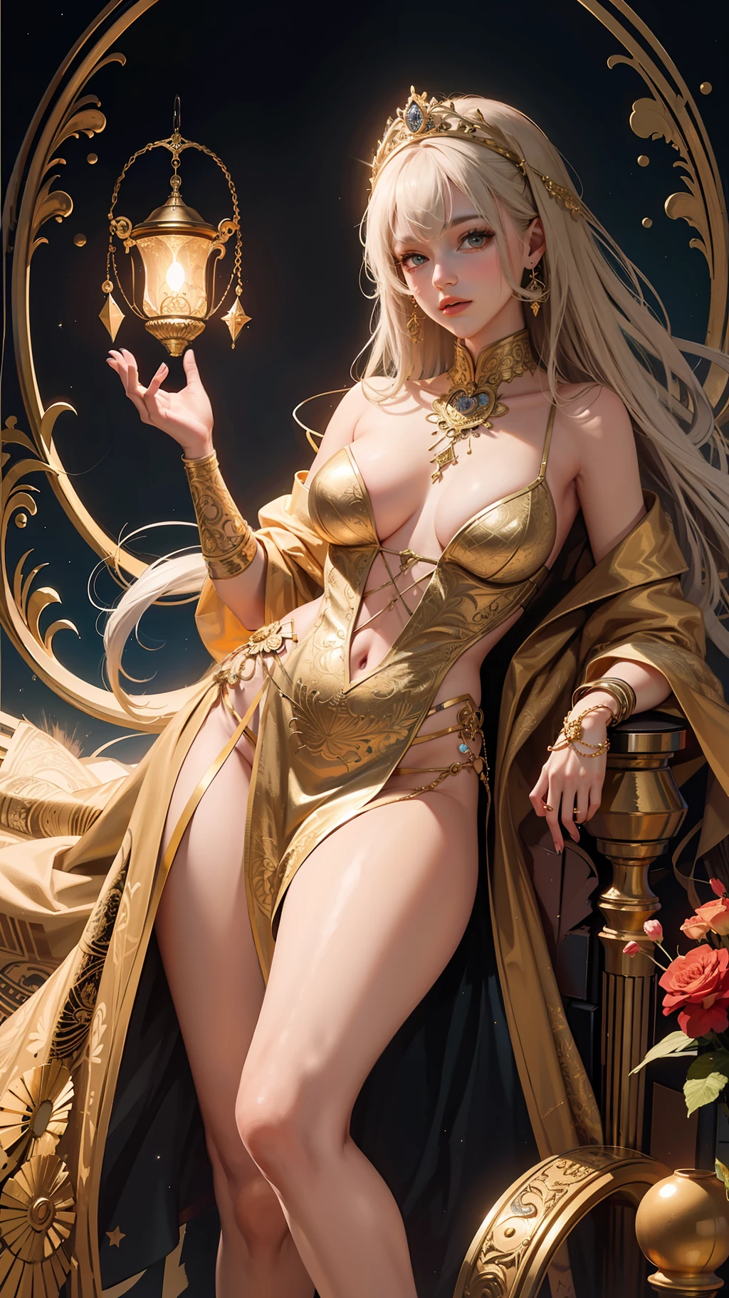 PerfectNwsjMajic,(masterpiece, top quality, best quality, official art, beautiful and aesthetic:1.2), (1girl), extreme detailed,colorful,highest detailed, official art, unity 8k wallpaper, ultra detailed, beautiful and aesthetic, beautiful, masterpiece, best quality, (zentangle, mandala, tangle, entangle) ,holy light,gold foil,gold leaf art,glitter drawing,