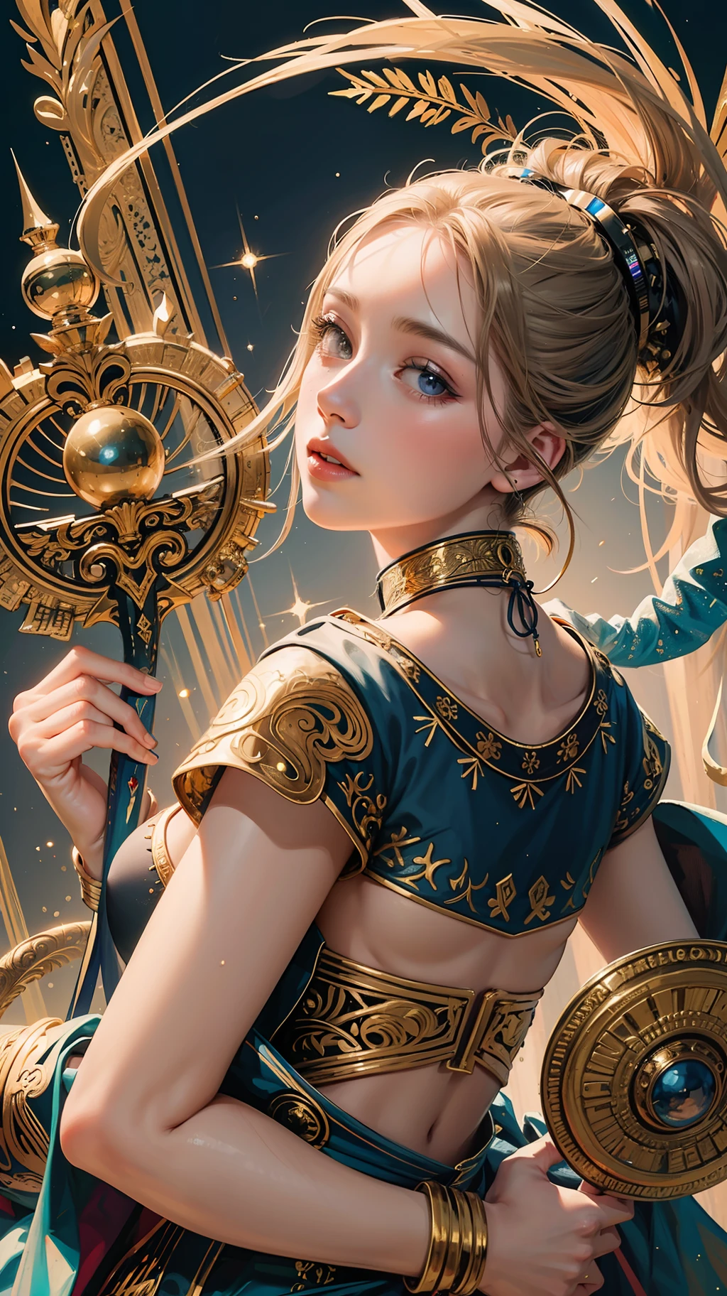 PerfectNwsjMajic,(masterpiece, top quality, best quality, official art, beautiful and aesthetic:1.2), (1girl), extreme detailed,colorful,highest detailed, official art, unity 8k wallpaper, ultra detailed, beautiful and aesthetic, beautiful, masterpiece, best quality, (zentangle, mandala, tangle, entangle) ,holy light,gold foil,gold leaf art,glitter drawing,